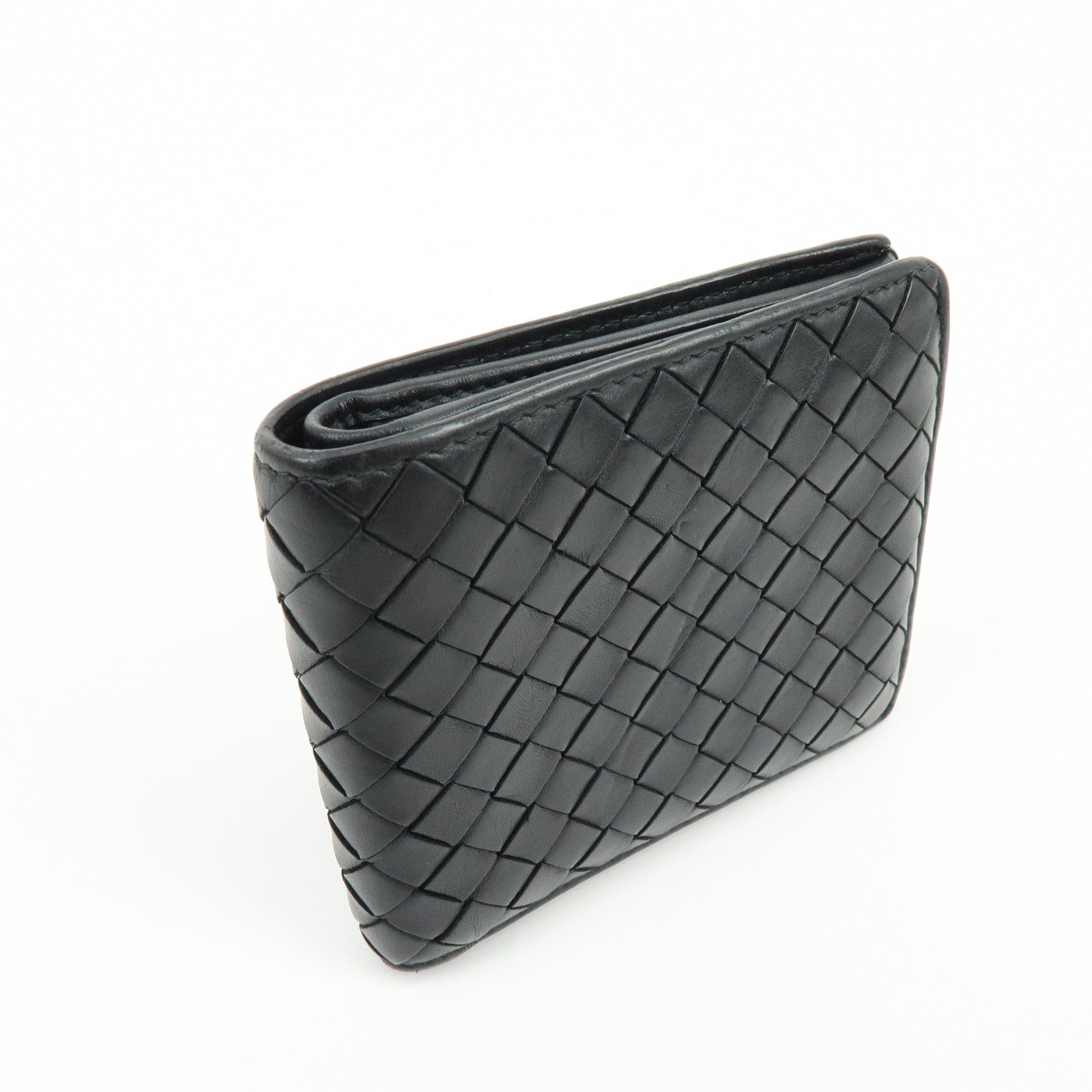 Bottega Veneta Intrecciato Leather Bi-fold Comact Wallet Black 193642