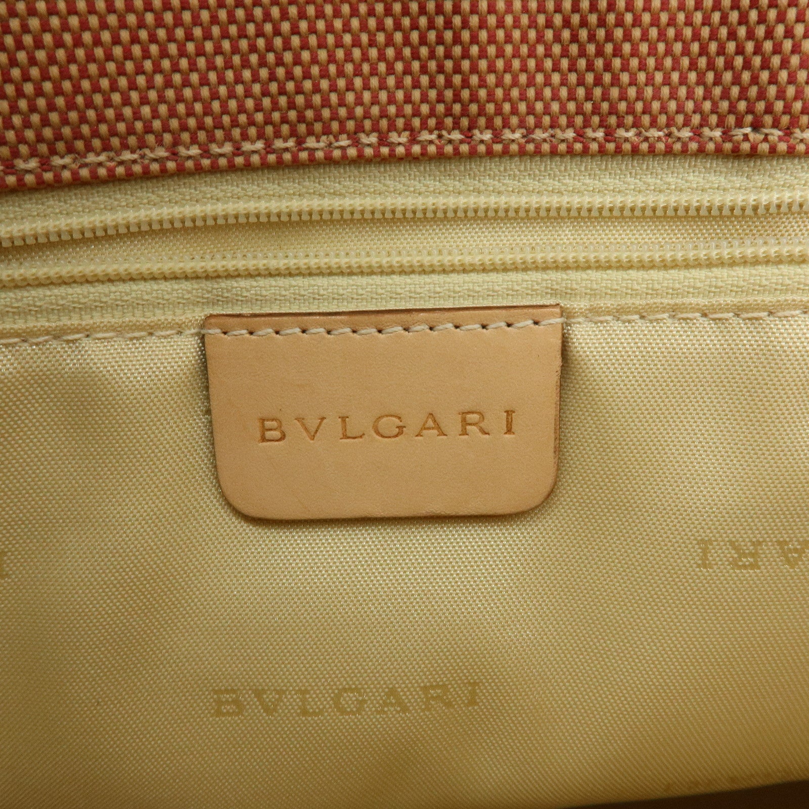 BVLGARI Canvas Leather Flap Shoulder Bag Hand Bag Beige Red