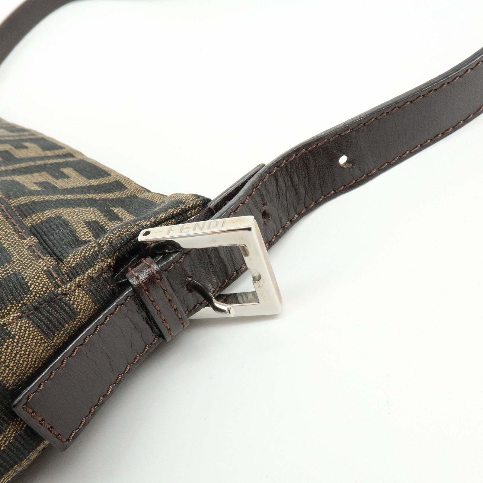FENDI Zucca Canvas Leather Shoulder Bag Hand Bag Brown Black 26566