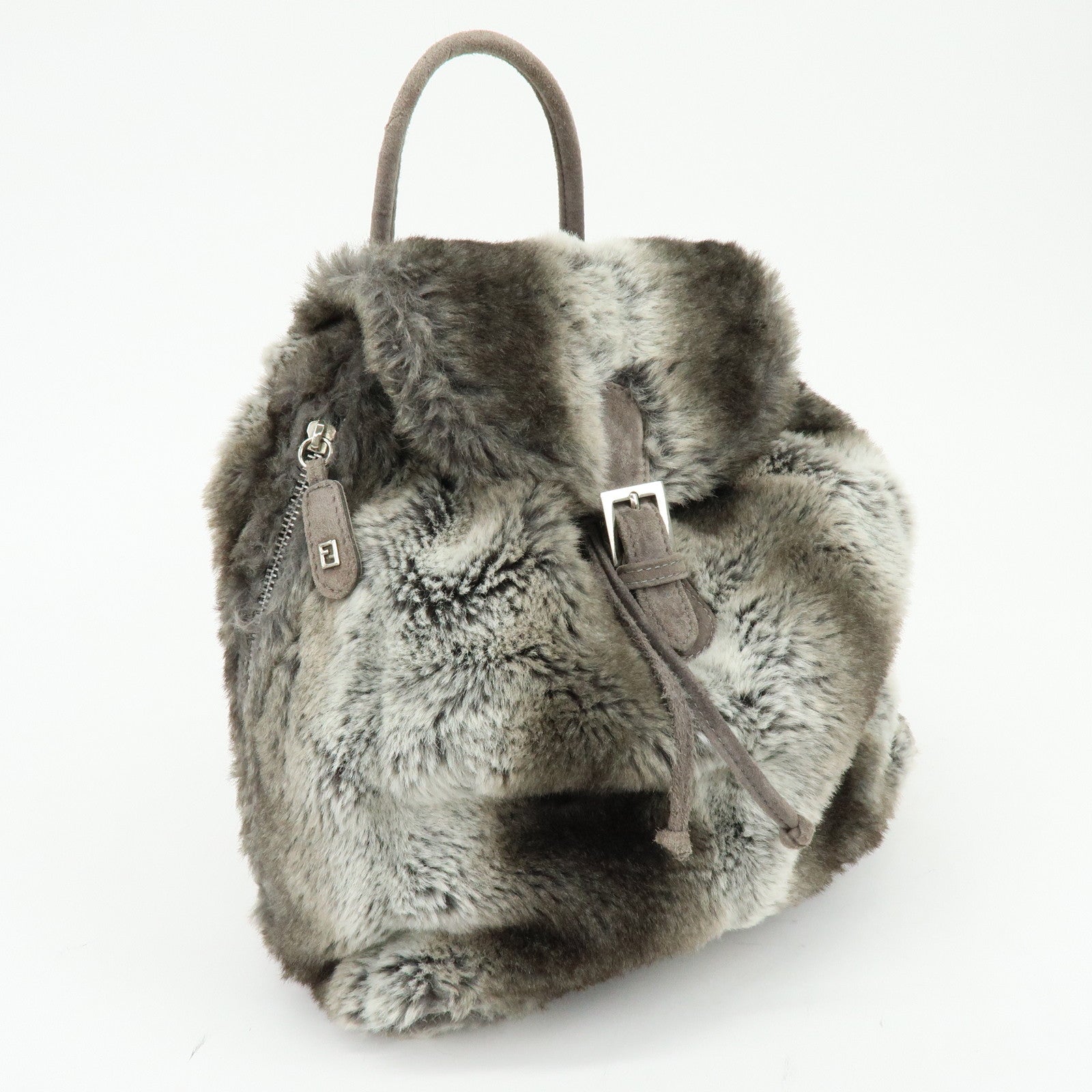 FENDI Zucca Mink like Fur Suede Backpack Rucksuck Gray