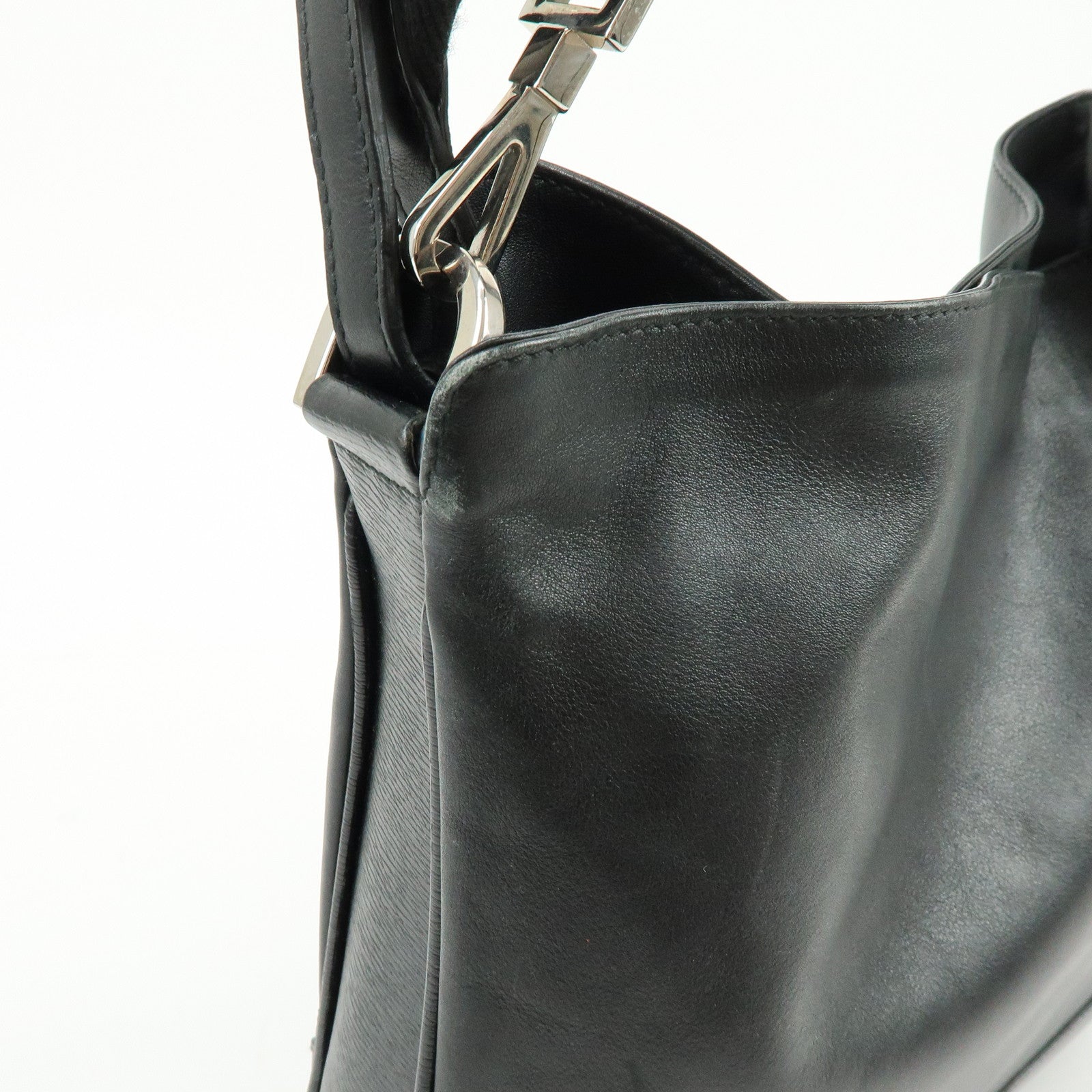 GUCCI Bamboo Leather 2Way Bag Shoulder Bag Hand Bag Black 002058