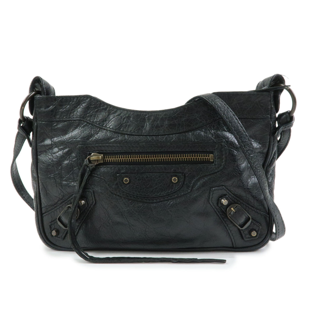 BALENCIAGA  Classic The Hip Leather Shoulder Crossbody Bag Black242803