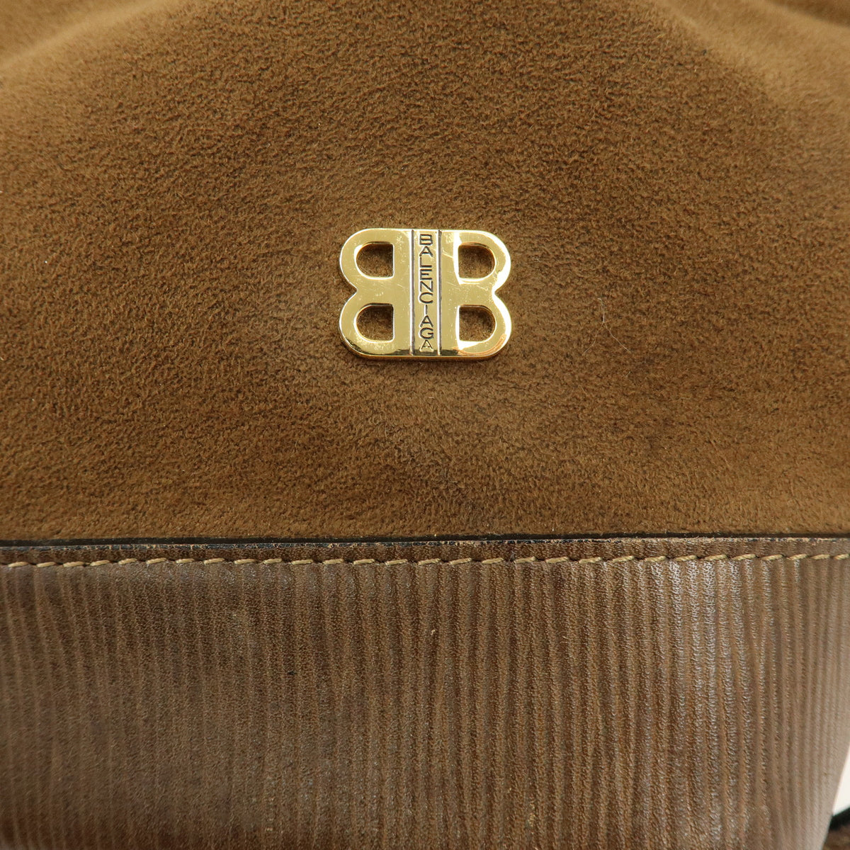 BALENCIAGA BB Logo Suede Leather Shoulder Bag Bucket Bag Brown