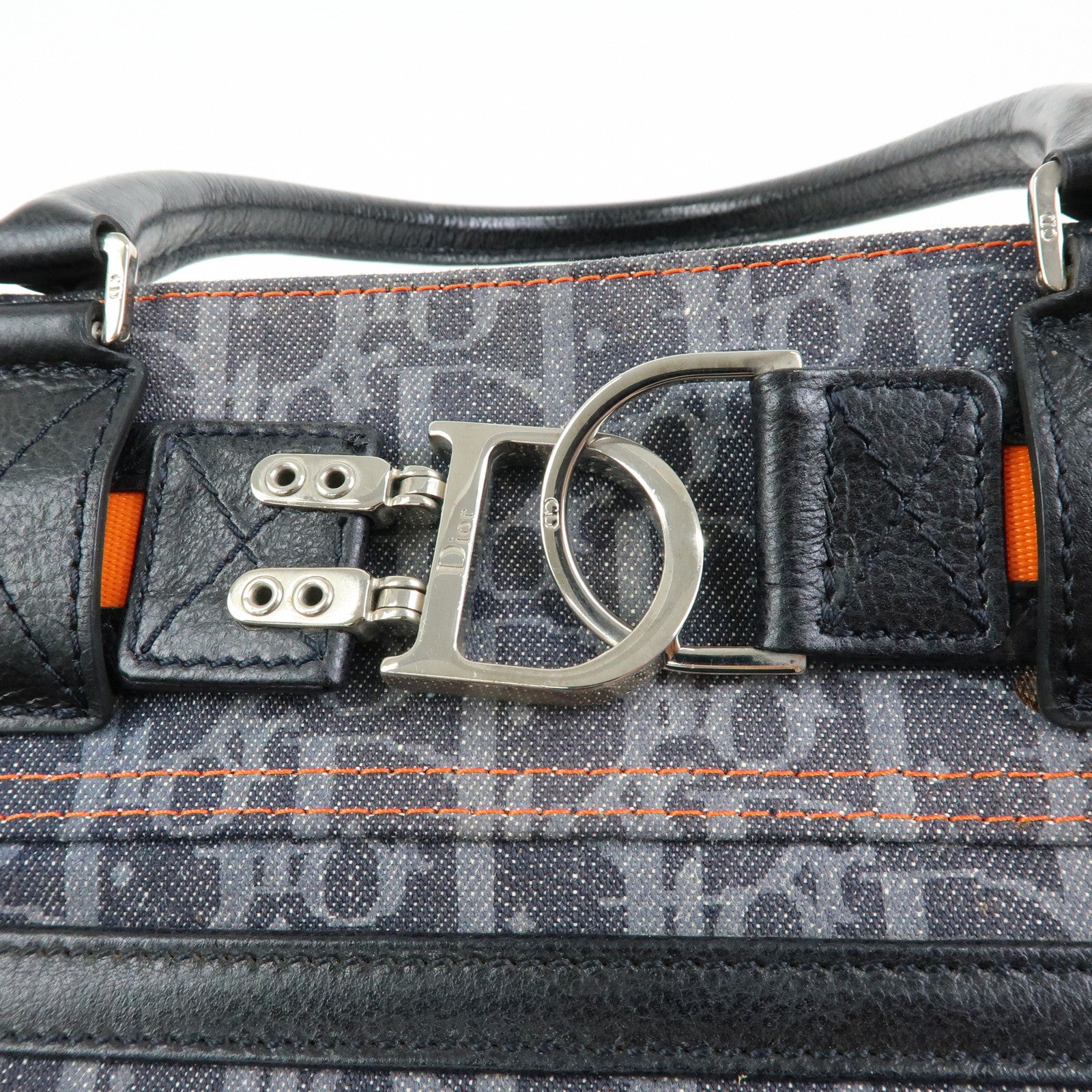 Christian Dior Trotter Flight Line Denim Leather Tote Bag Blue Navy