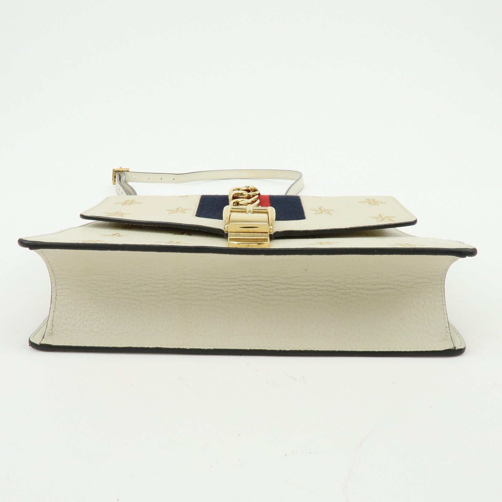 GUCCI Sylvie Sherry Calf Leather Shoulder Bag Ivory Bee & Star 524405