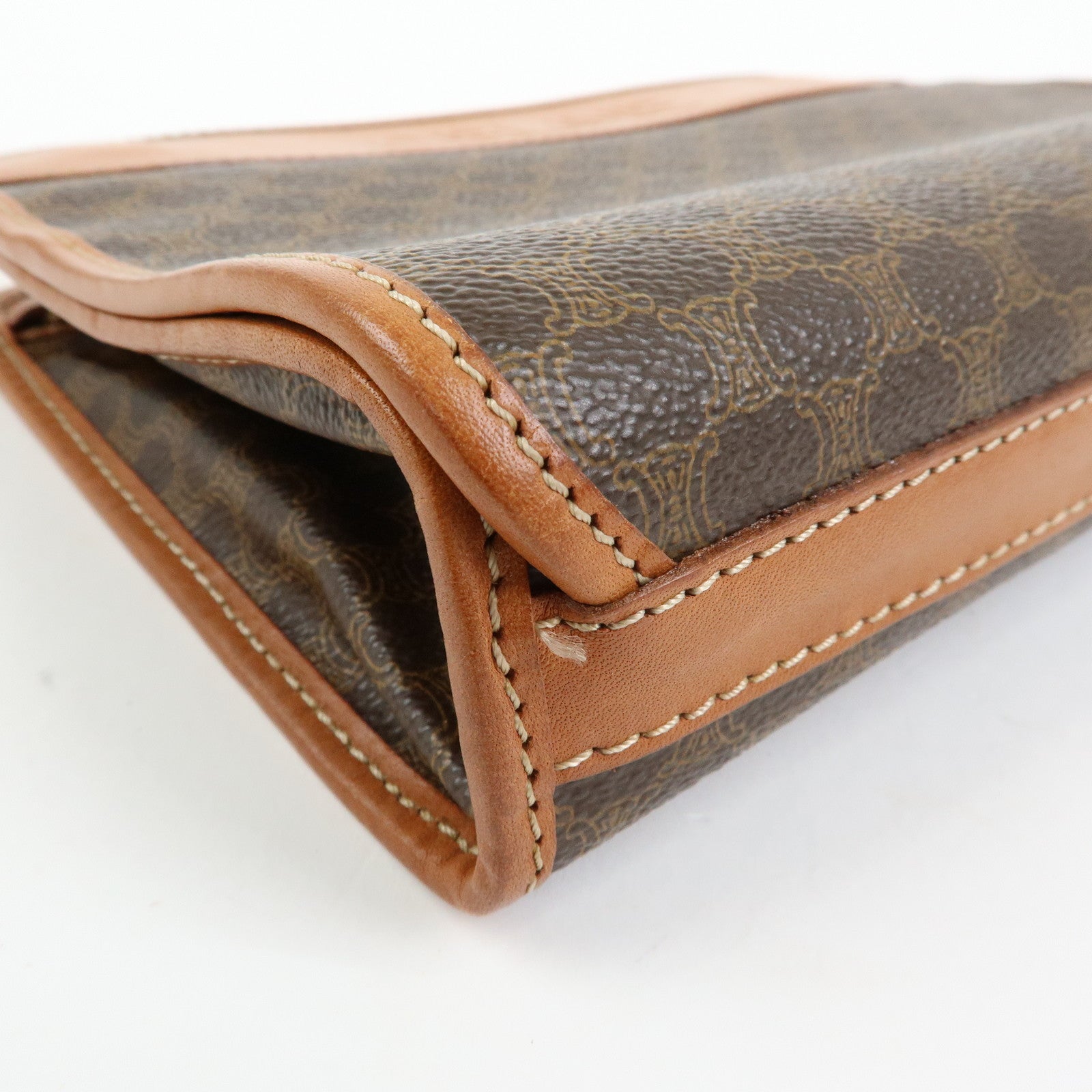 CELINE Macadam Leather Clutch Bag Accessory Pouch Brown