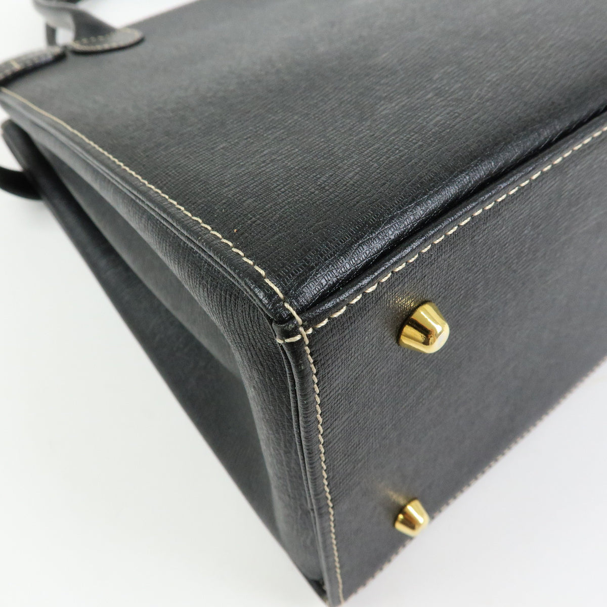 BURBERRY Nova Plaid Leather Hand Bag Tote Bag Side Belt Black