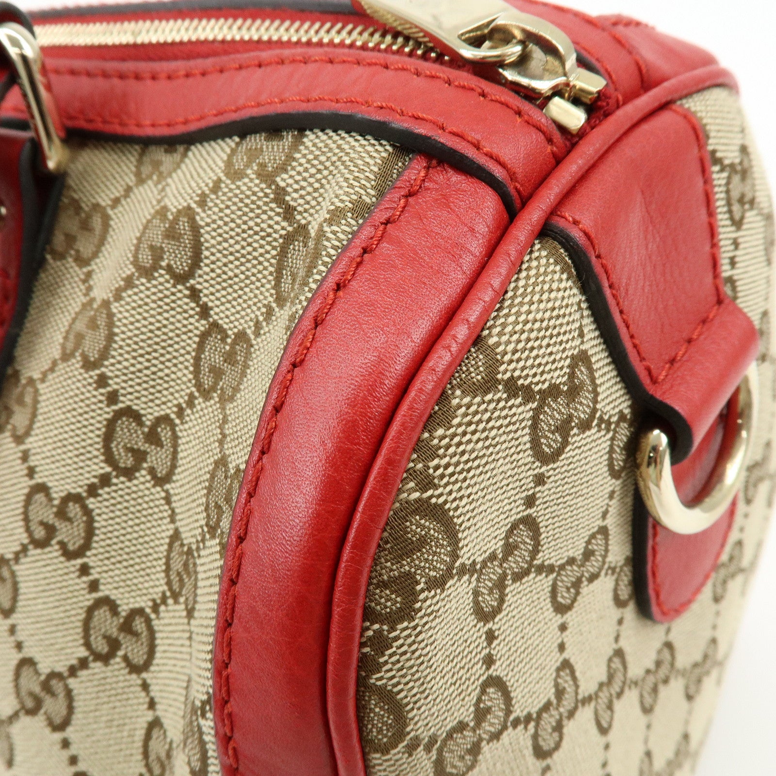 GUCCI Sherry GG Canvas Leather 2Way Bag Boston Bag Beige Red 247205