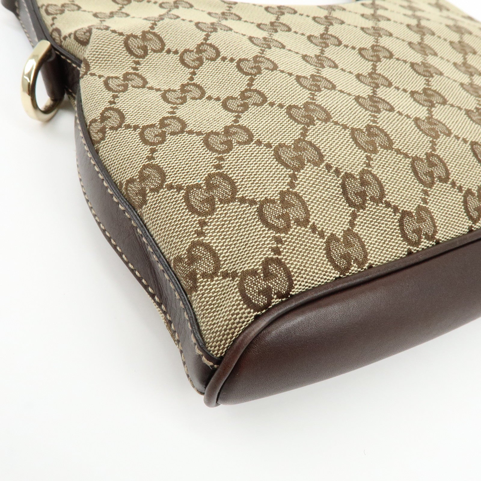 GUCCI Interlocking G Canvas Leather Shoulder Bag Hand Bag Beige Brown