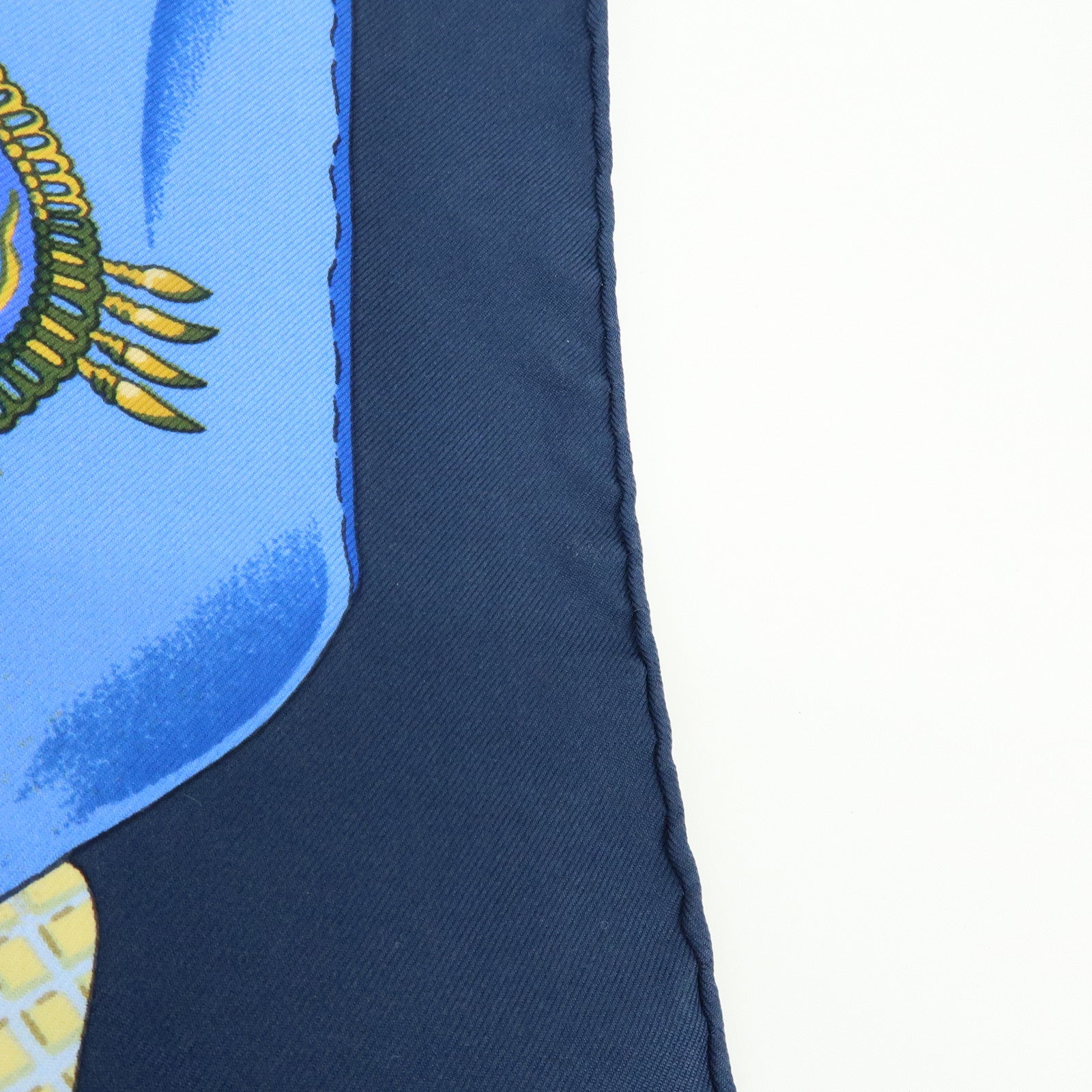 HERMES Carre 90 Silk 100% Scarf Soleil de Soie Blue Navy Yellow