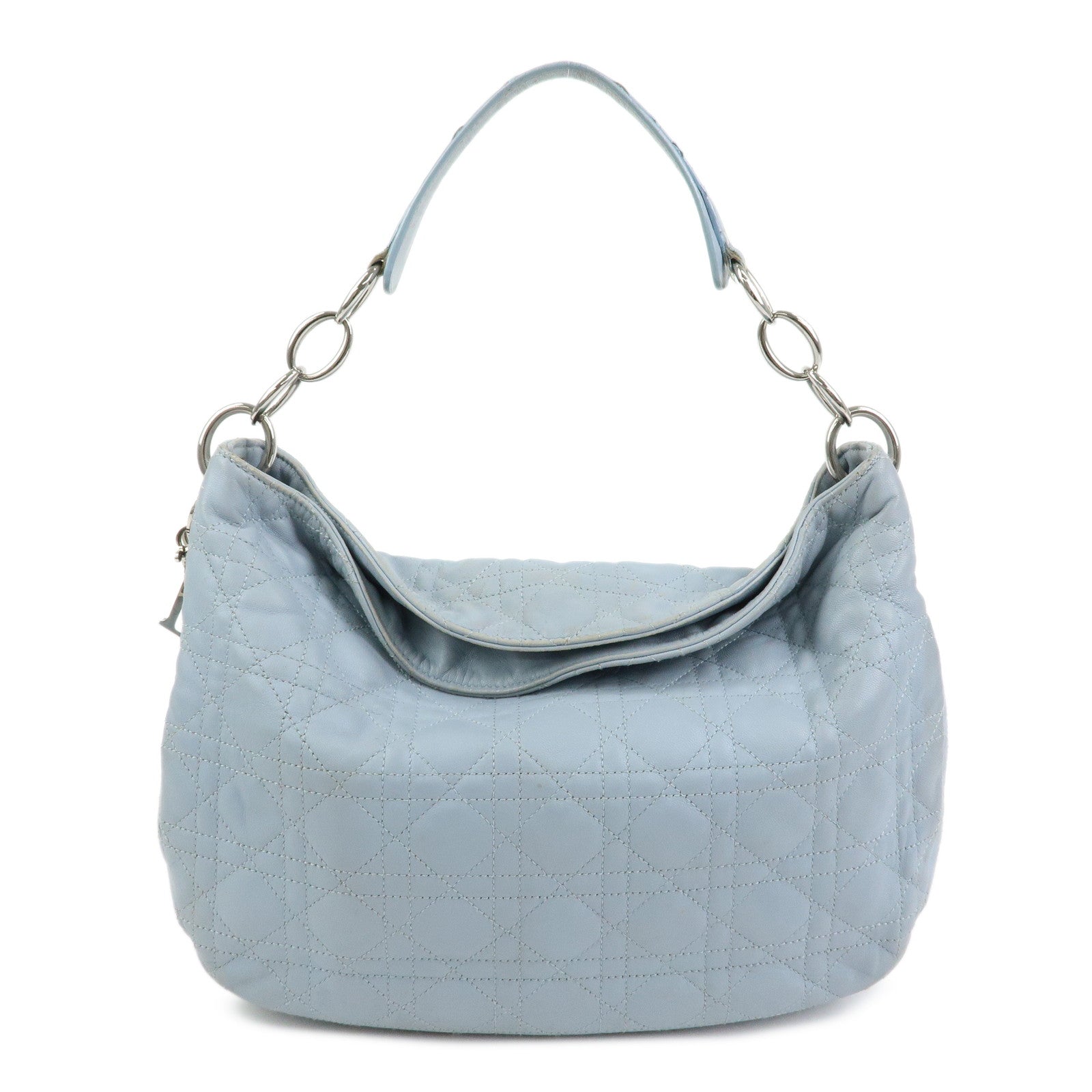Christian Dior Lady Dior Cannage Lamb Skin Shoulder Bag Hand Bag Blue