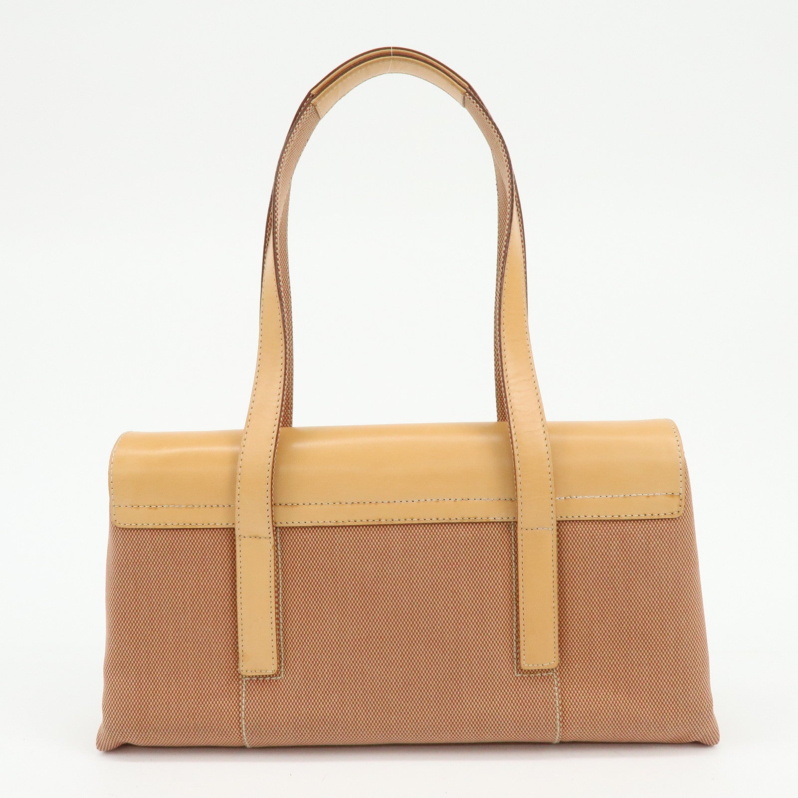 BVLGARI Canvas Leather Flap Shoulder Bag Hand Bag Beige Red