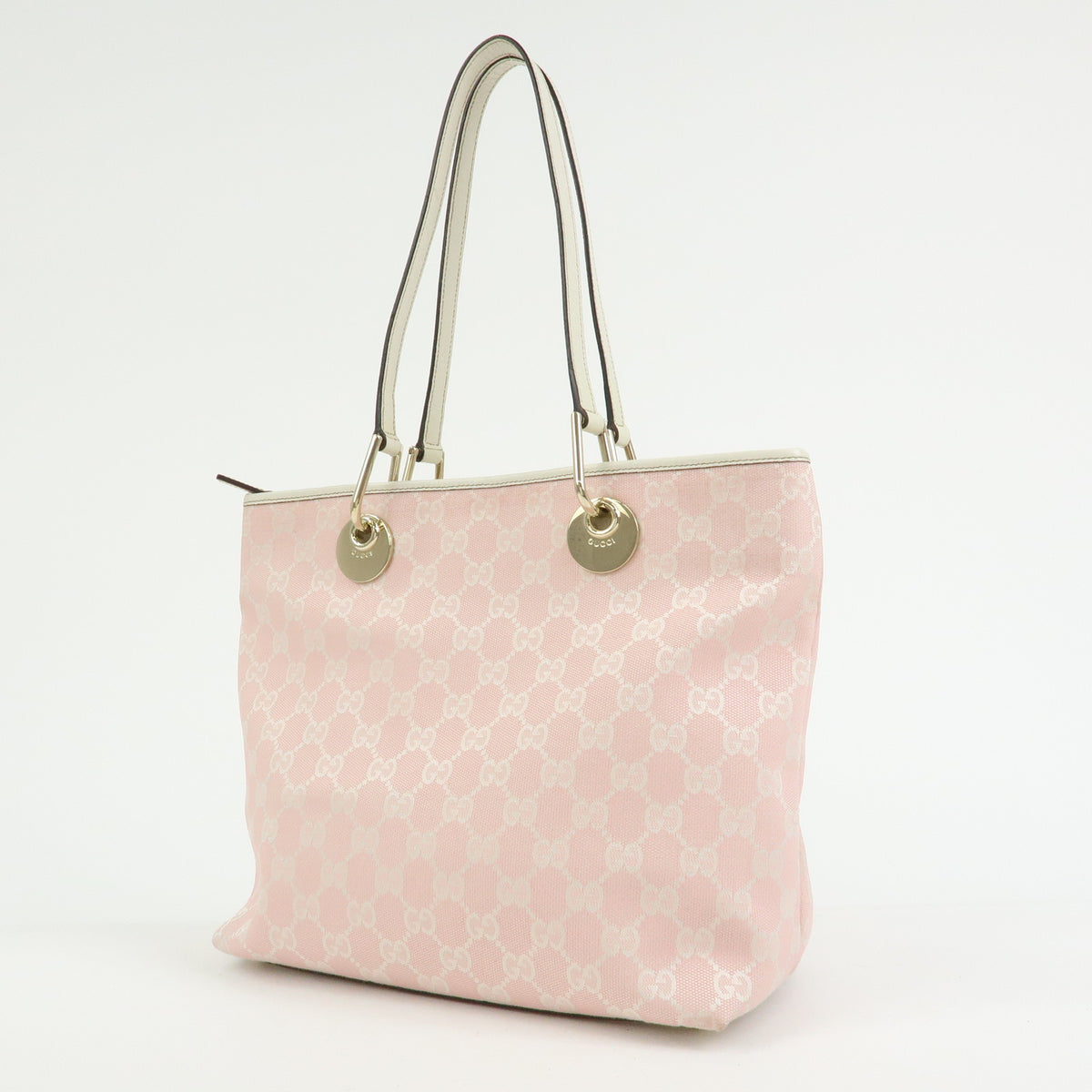 GUCCI GG Canvas Leather Tote Bag Shoulder Bag Pink White 139552