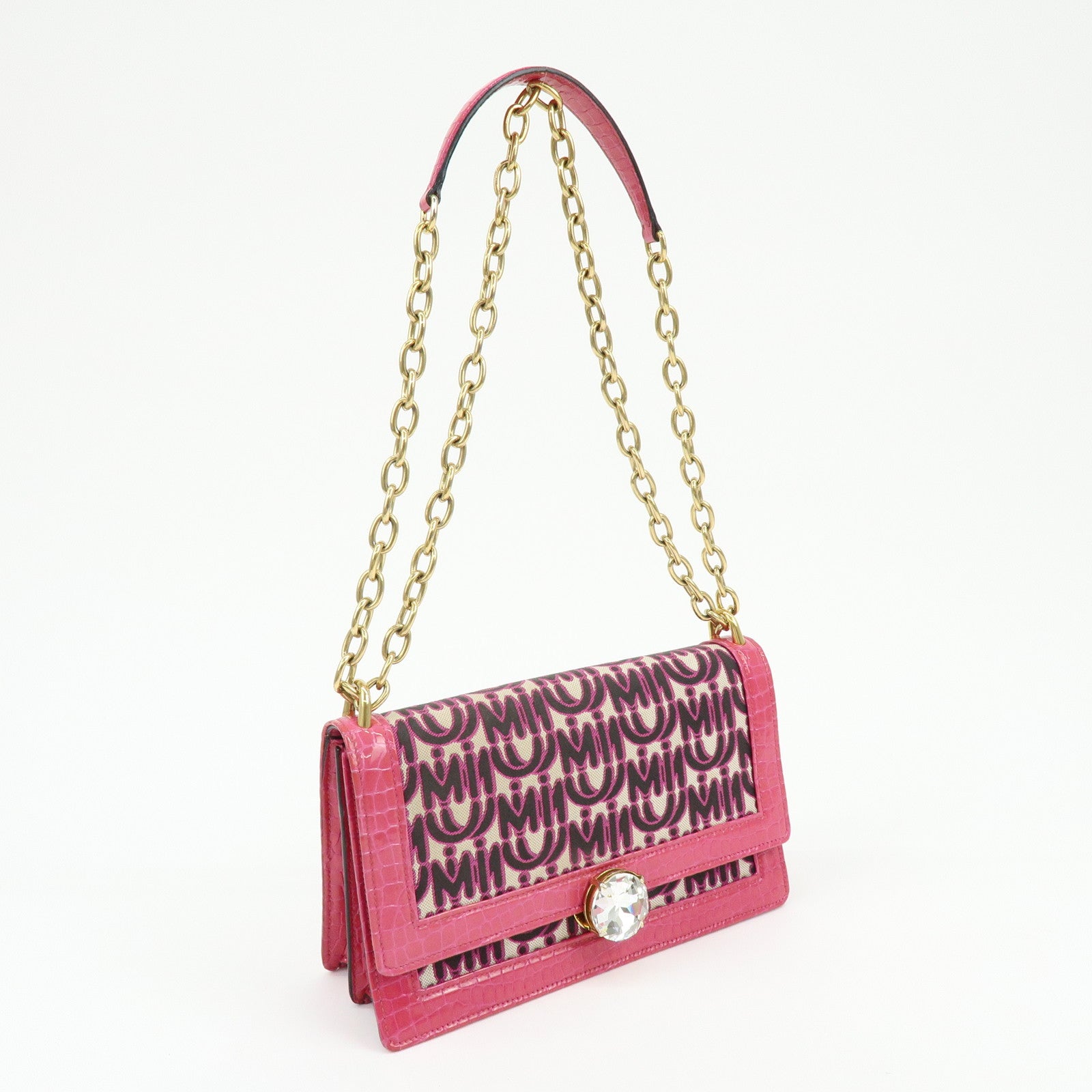 MIU MIU Jacquard Embossed Leather 2Way Hand Shoulder Bag Pink 5BD233
