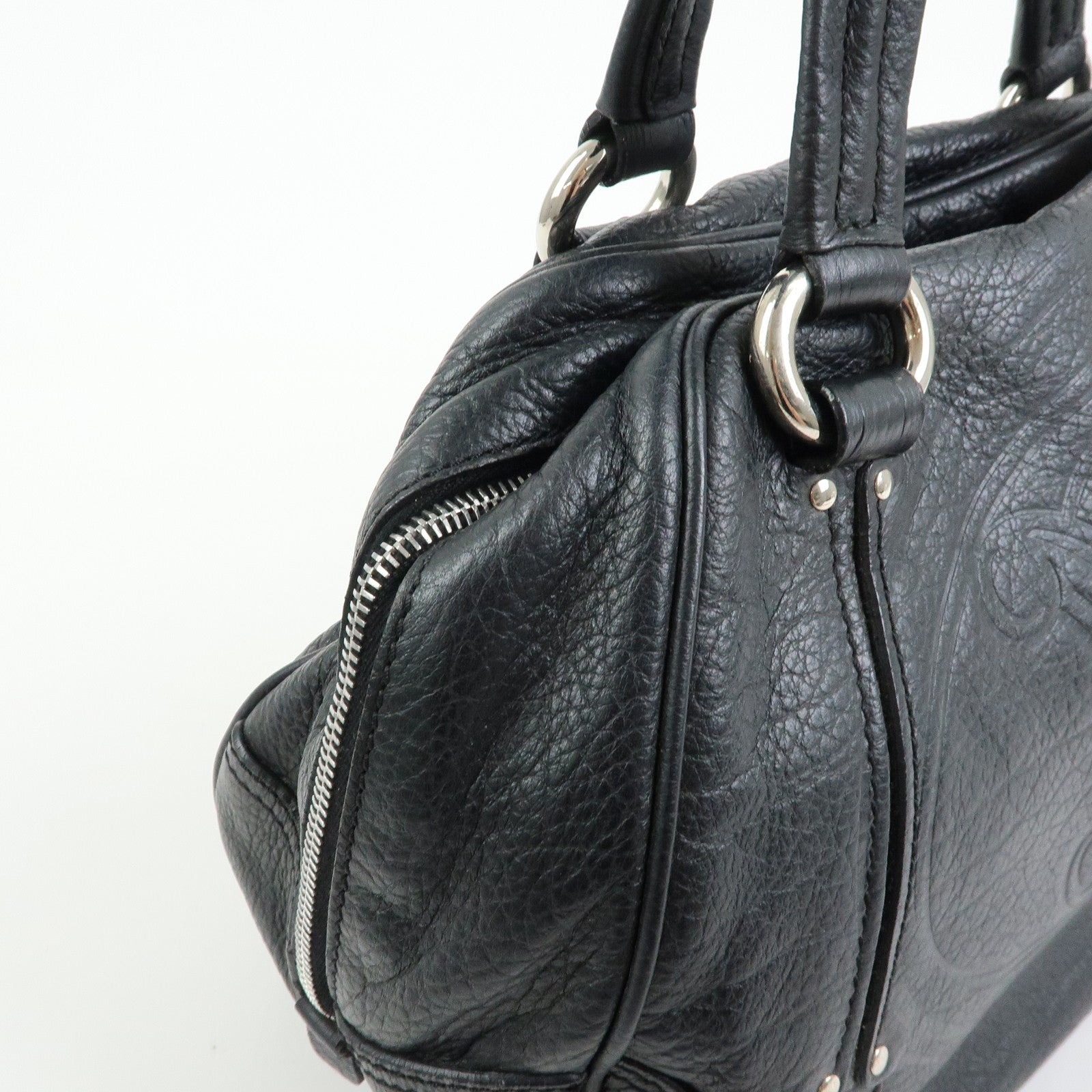 CELINE Macadam Leather Shoulder Bag Hand Bag Black
