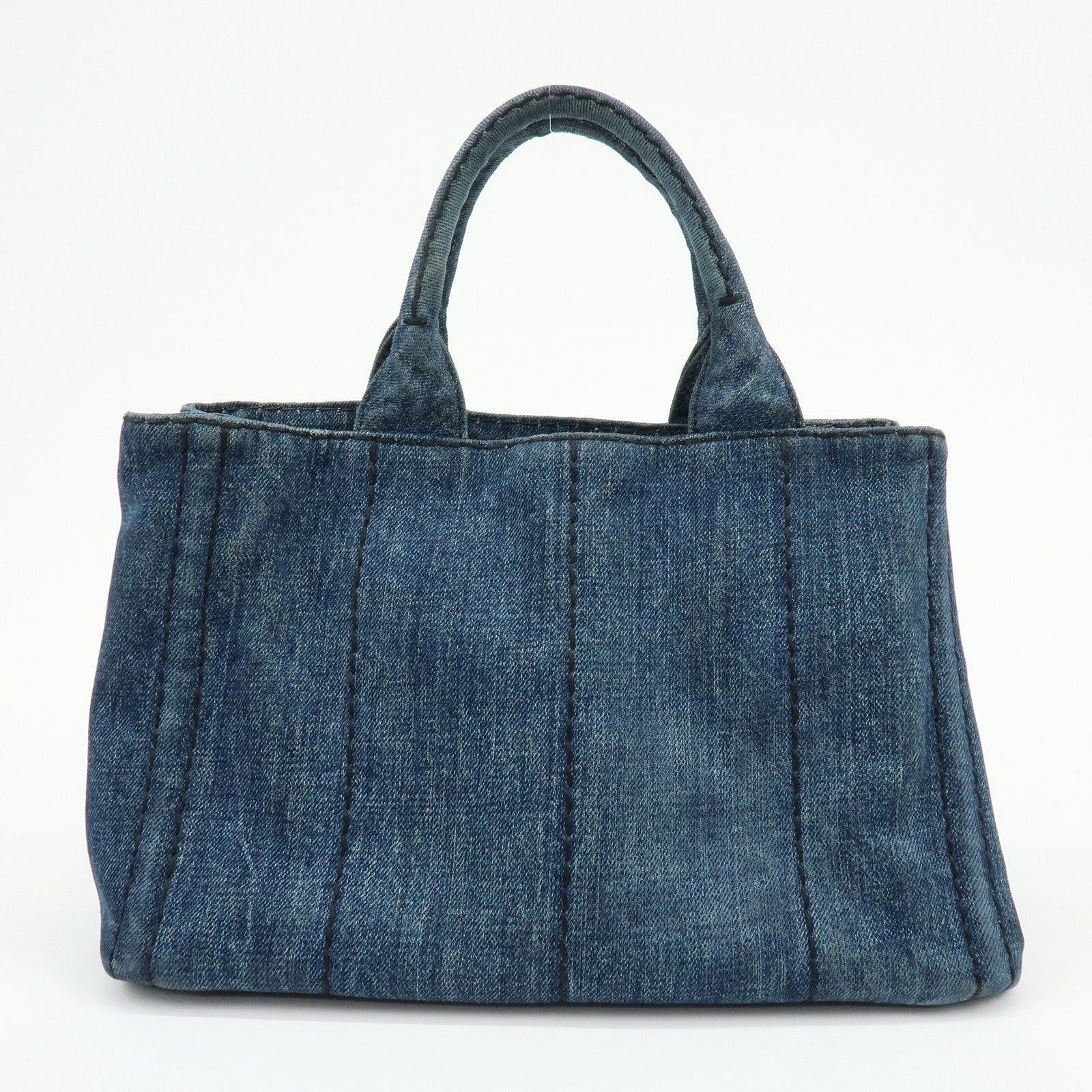 PRADA Canapa Mini Triangle Logo Denim 2Way Bag Hand Bag Blue B2439G
