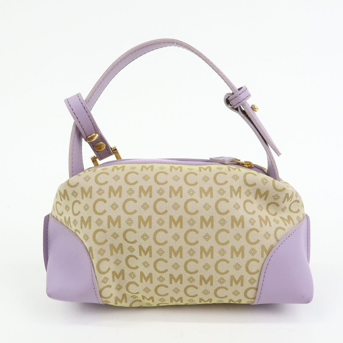 MCM Visetos Jacquard Canvas Leather Mini Hand Bag Beige Purple
