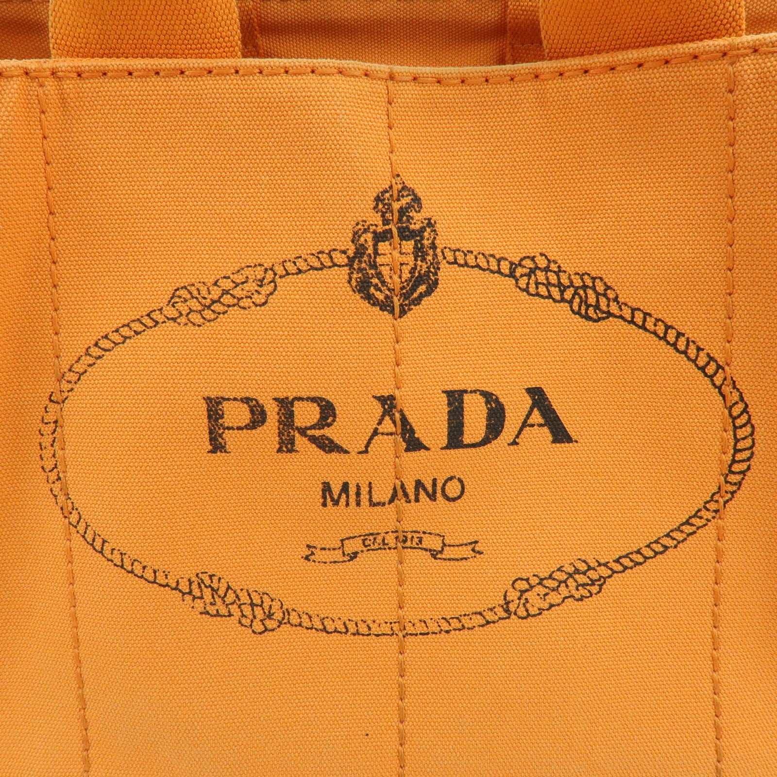 PRADA Canapa Triangle Logo Canvas Tote Bag Hand Bag Orange 1BG642