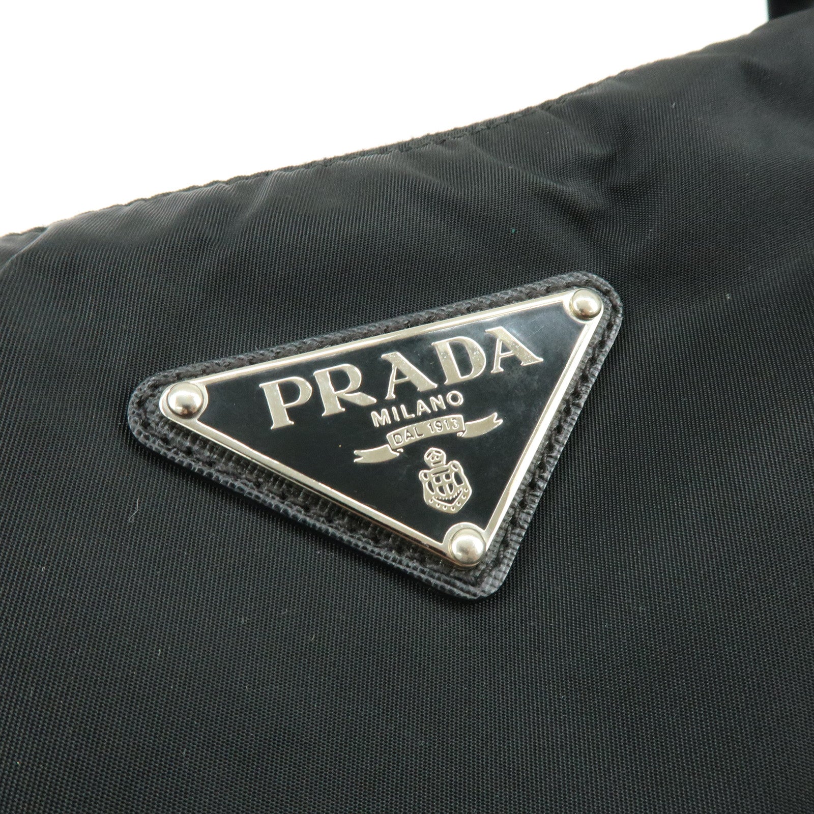 PRADA Triangle Logo Nylon Saffiano Leather Shoulder Bag Black BR3291