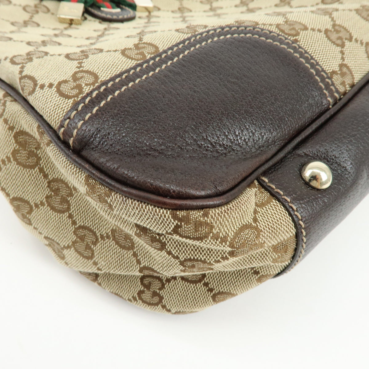 GUCCI Princy Sherry GG Canvas Leather Tote Bag Beige Brown 163805