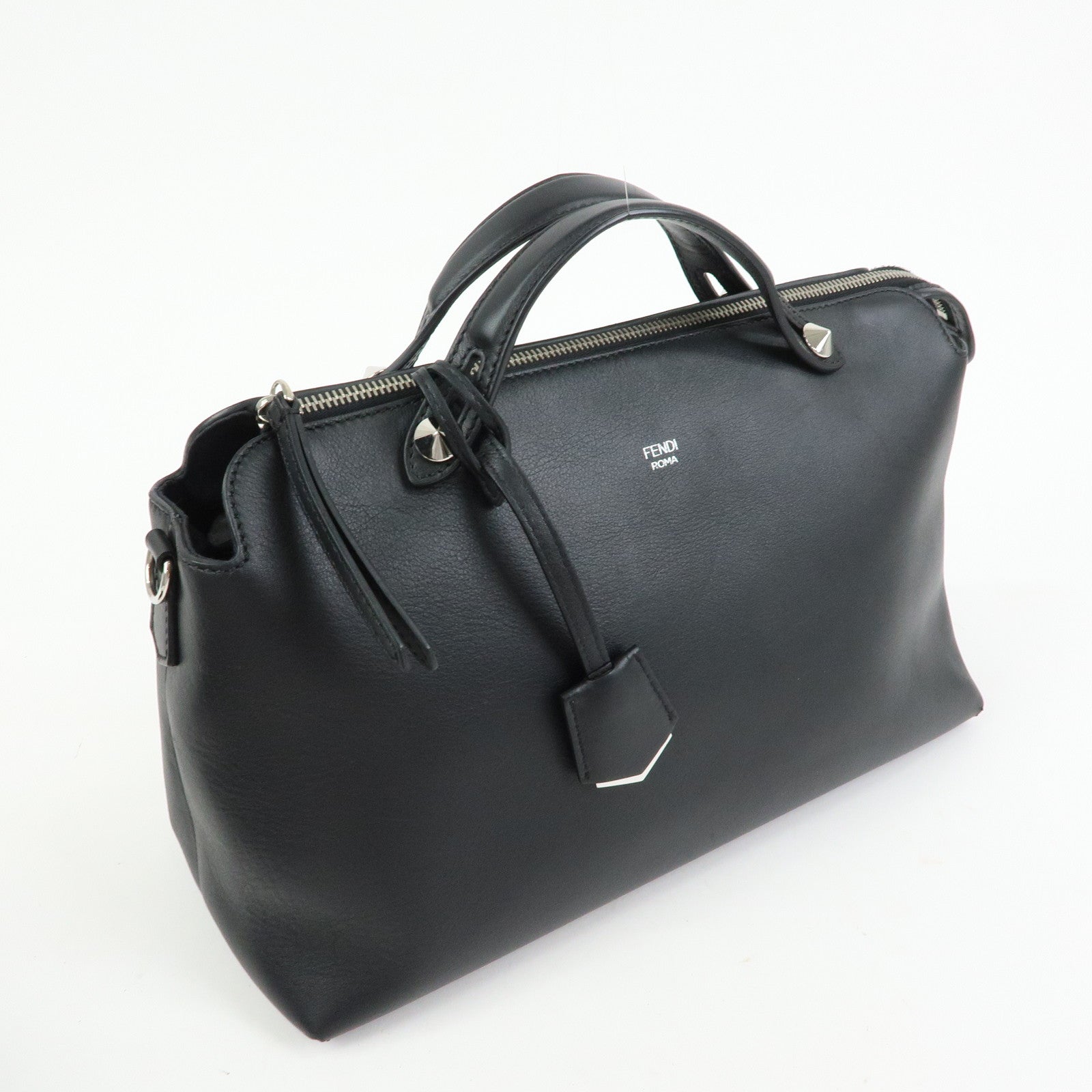 FENDI By The Way Large Leather 2Way Bag Hand Bag Black 8BL125