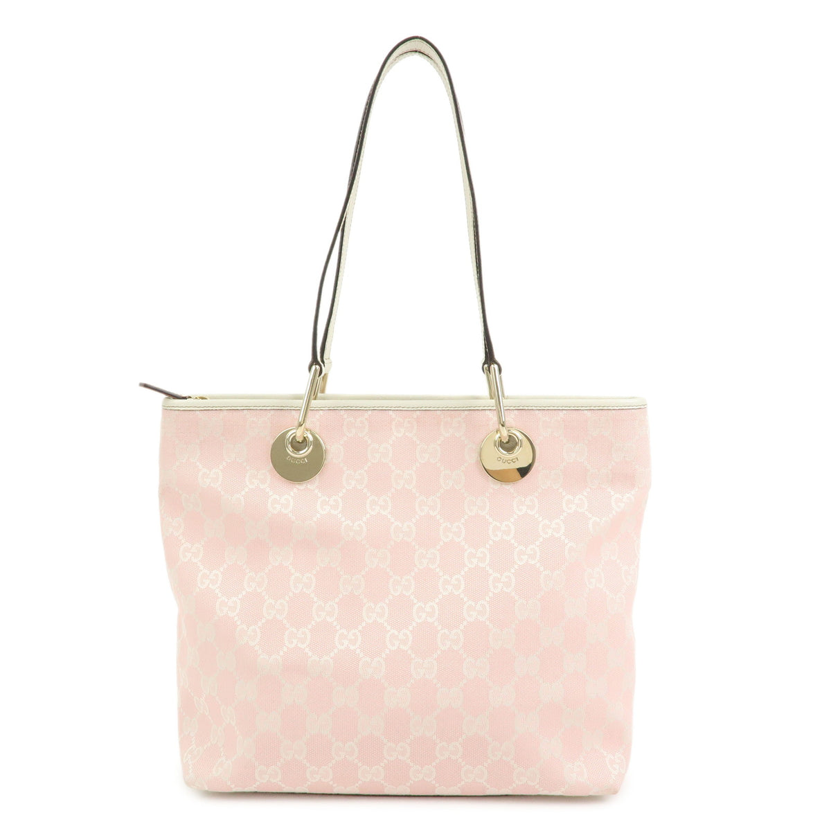 GUCCI GG Canvas Leather Tote Bag Shoulder Bag Pink White 139552