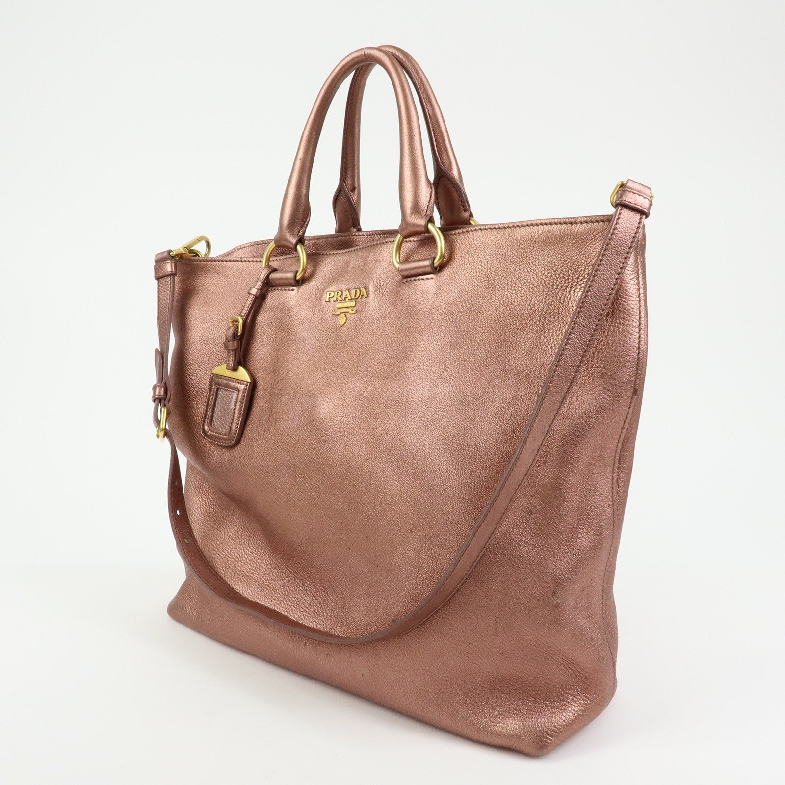 PRADA Vitello Daino Leather 2Way Tote Shoulder Bag Metallic Pink BN1713