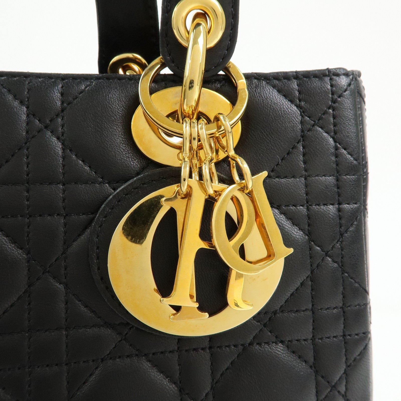 Christian Dior Cannage Lady Dior Leather Hand Bag Black