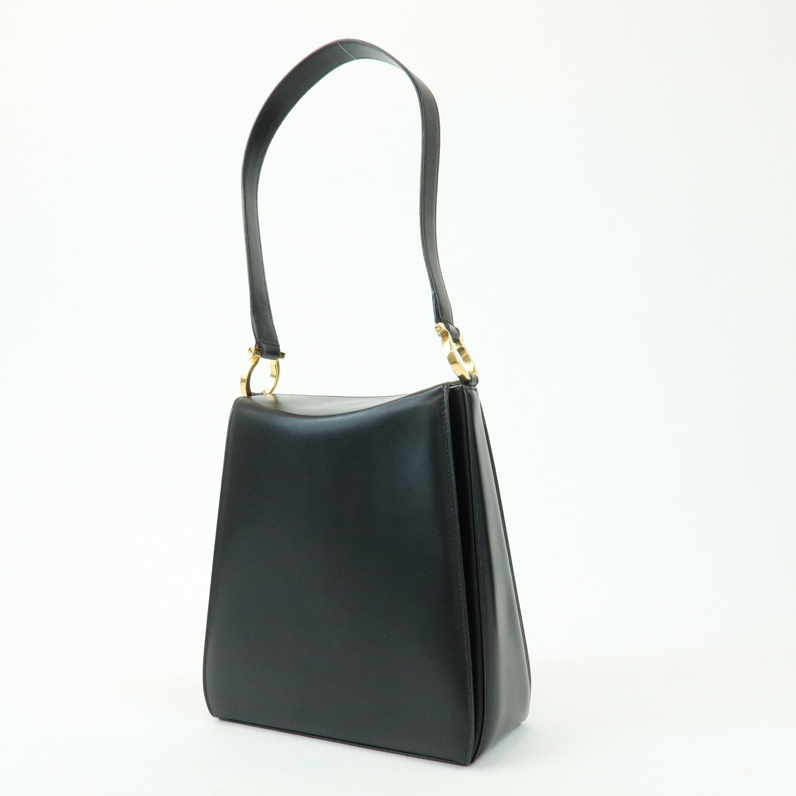 Ferragamo Gancini Leather Shoulder Bag Hand Bag Black