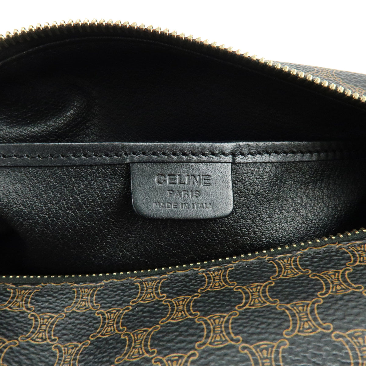 CELINE Macadam PVC Leather Hand Bag Pouch Black Brown