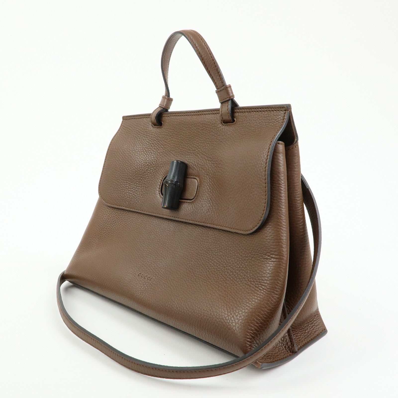 GUCCI Bamboo Daily Medium Leather 2Way Bag Limited Edition Brown 392013