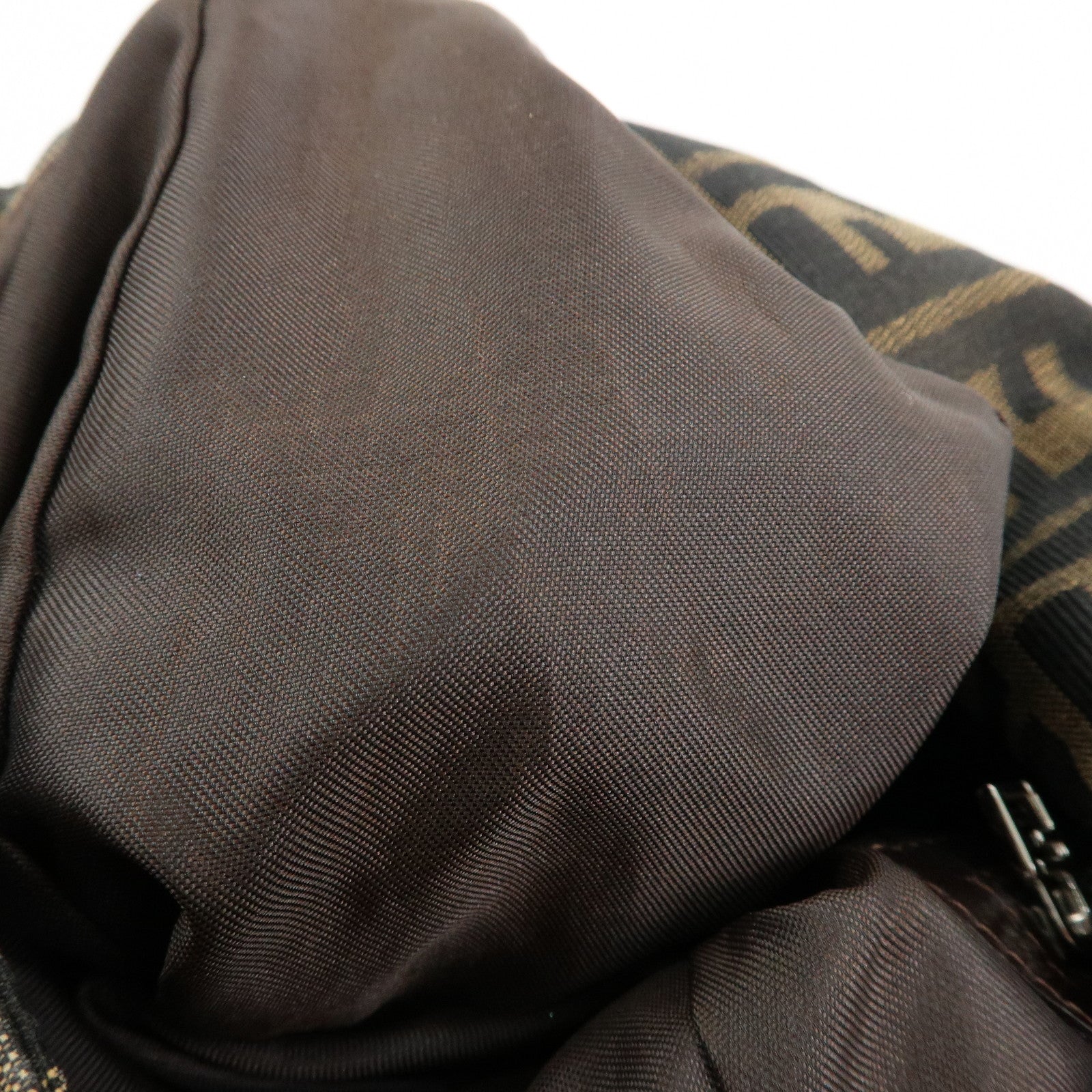 FENDI Mamma Baguette Zucca Canvas Leather Shoulder Bag Brown 26325
