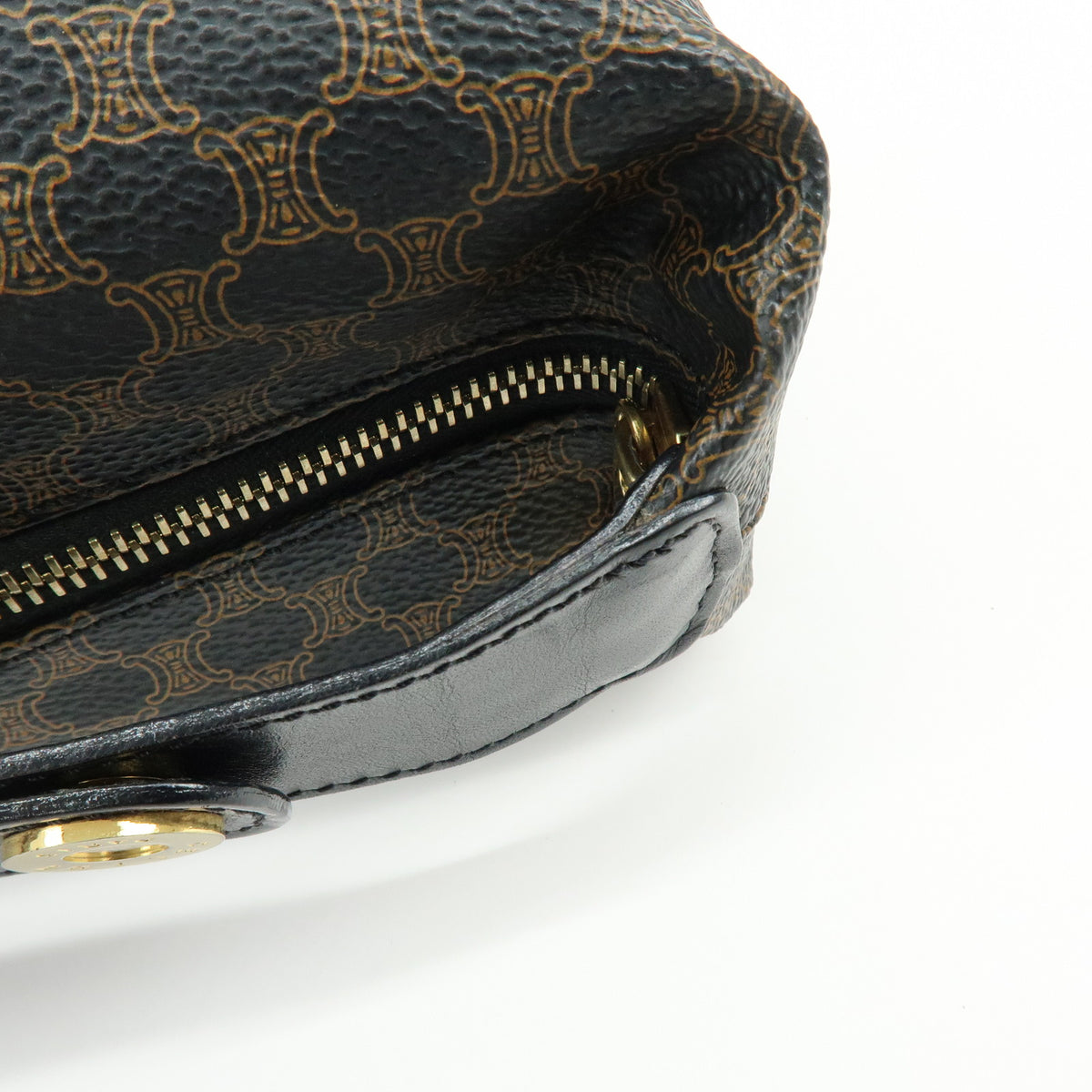 CELINE Macadam PVC Leather Hand Bag Pouch Black Brown