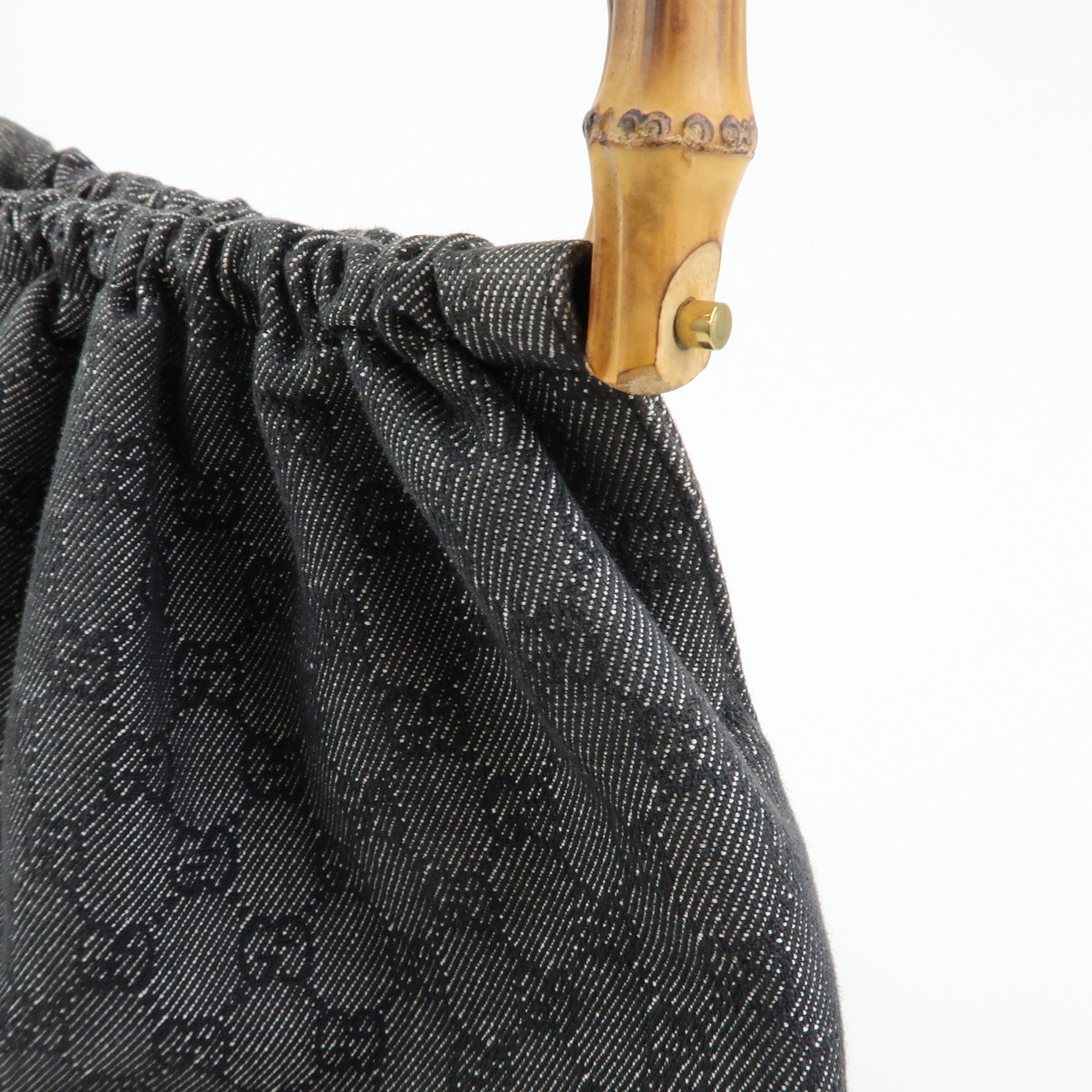 GUCCI Bamboo GG Monogram Denim Shoulder Bag Hand Bag Black 92709