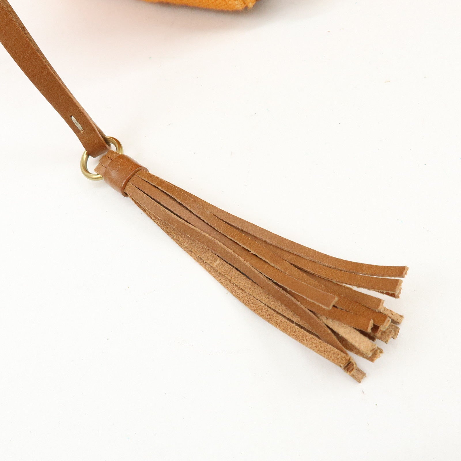 MIU MIU Canvas Leather Tote Bag Shoulder Bag Tassel Orange Brown