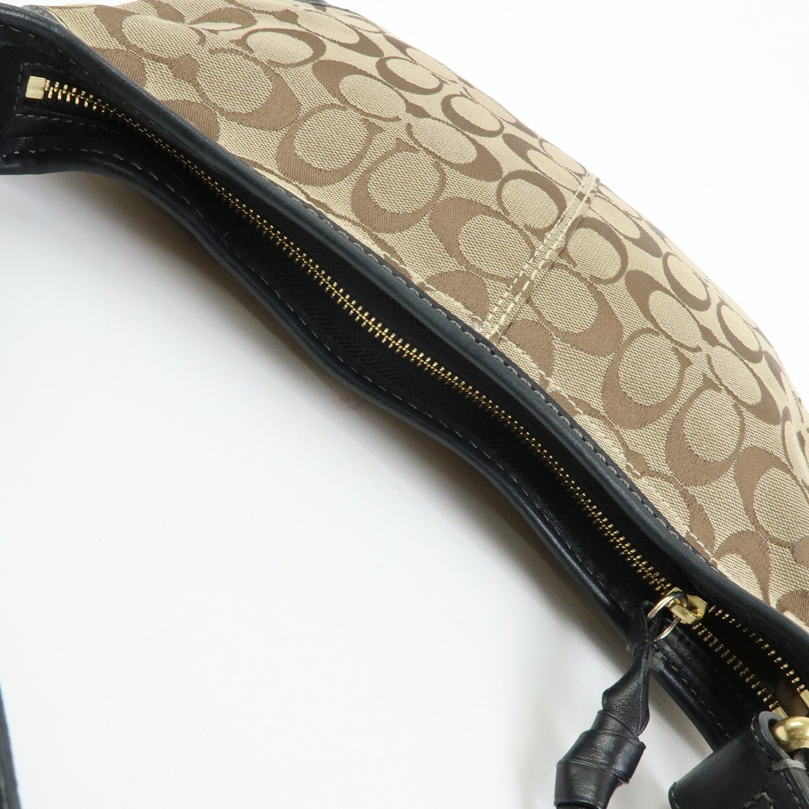 COACH Singnature Canvas Leather Shoulder Bag Hand Bag Beige Black Brown