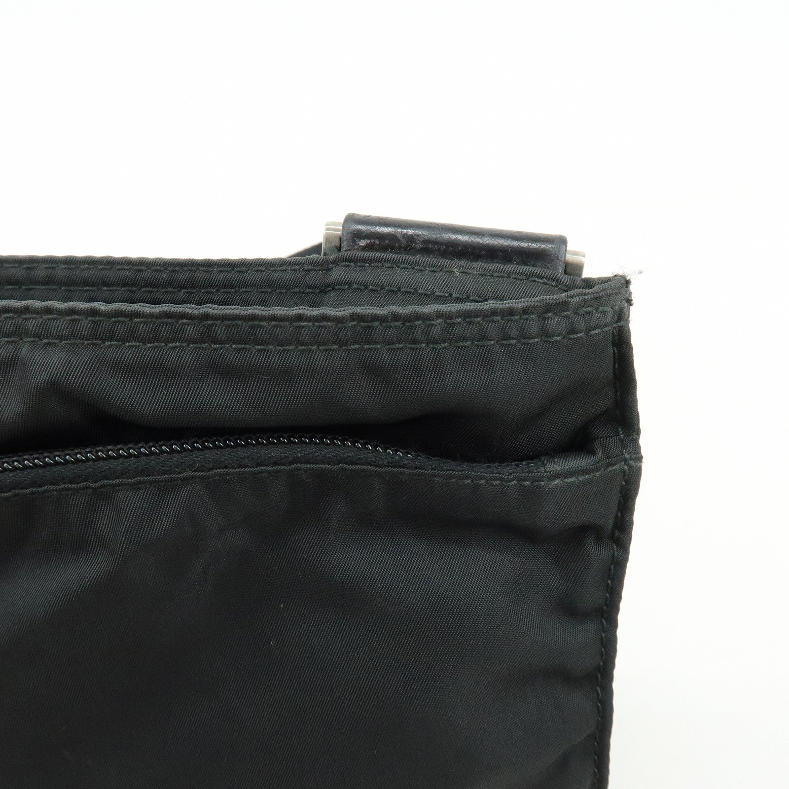 PRADA Triangle Logo Nylon Leather Shoulder Crossbody Bag Black