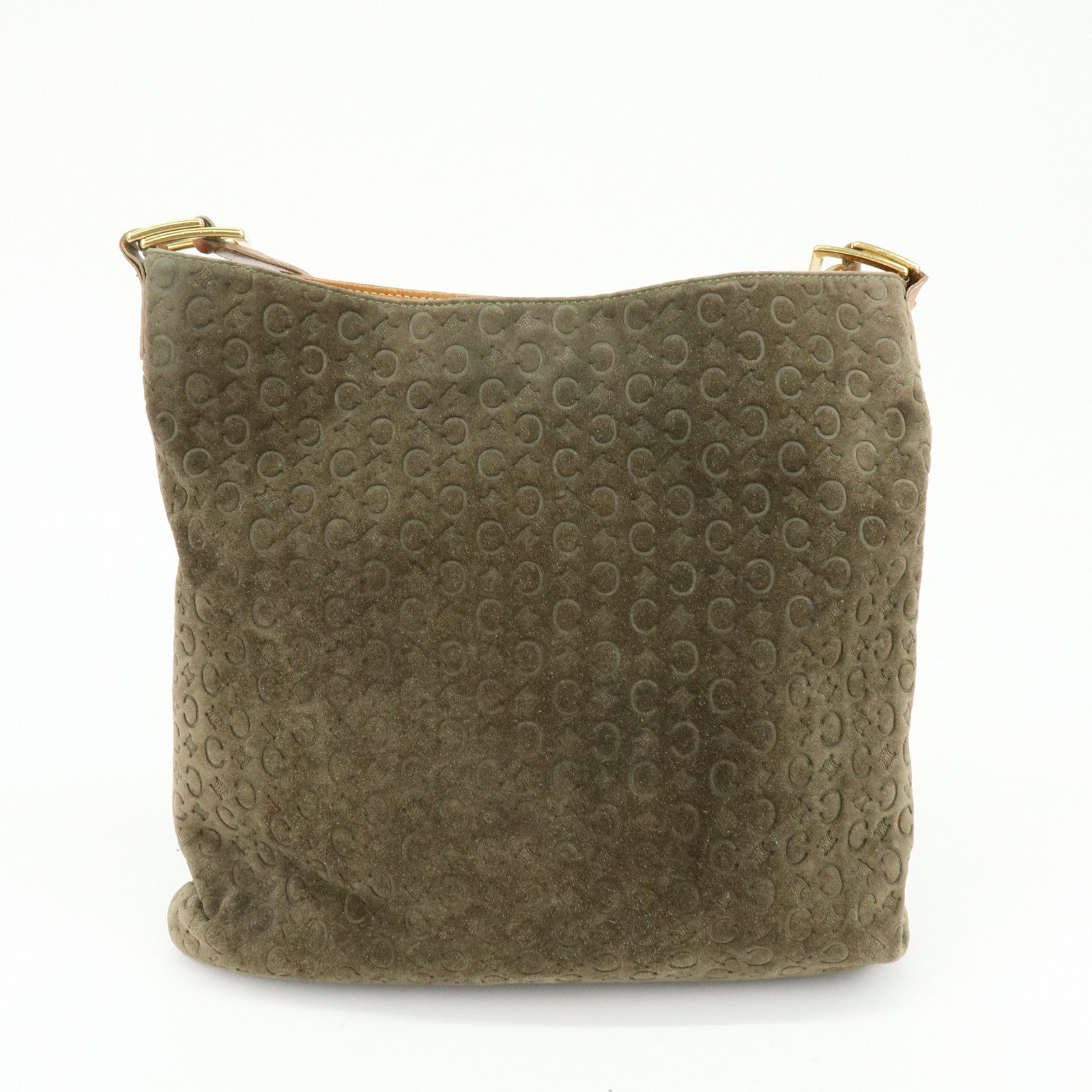 CELINE C Macadam Suede Leather Shoulder Bag Khaki