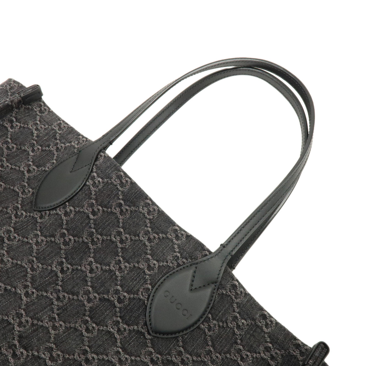 GUCCI GG Denim Leather Large Tote Bag Hand Bag Black 772184