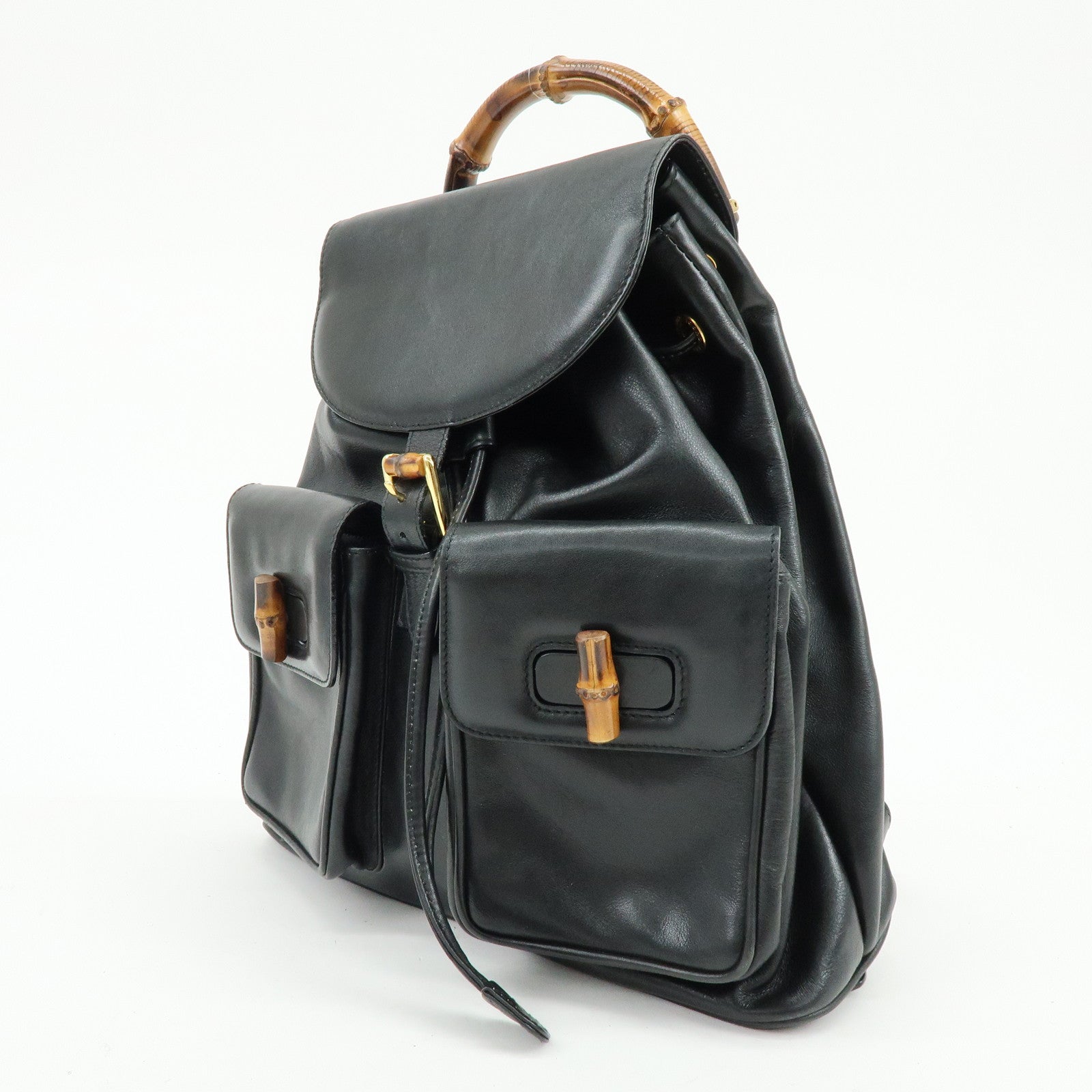 GUCCI Bamboo Leather Backpack Rucksack Black 003・2058・0016