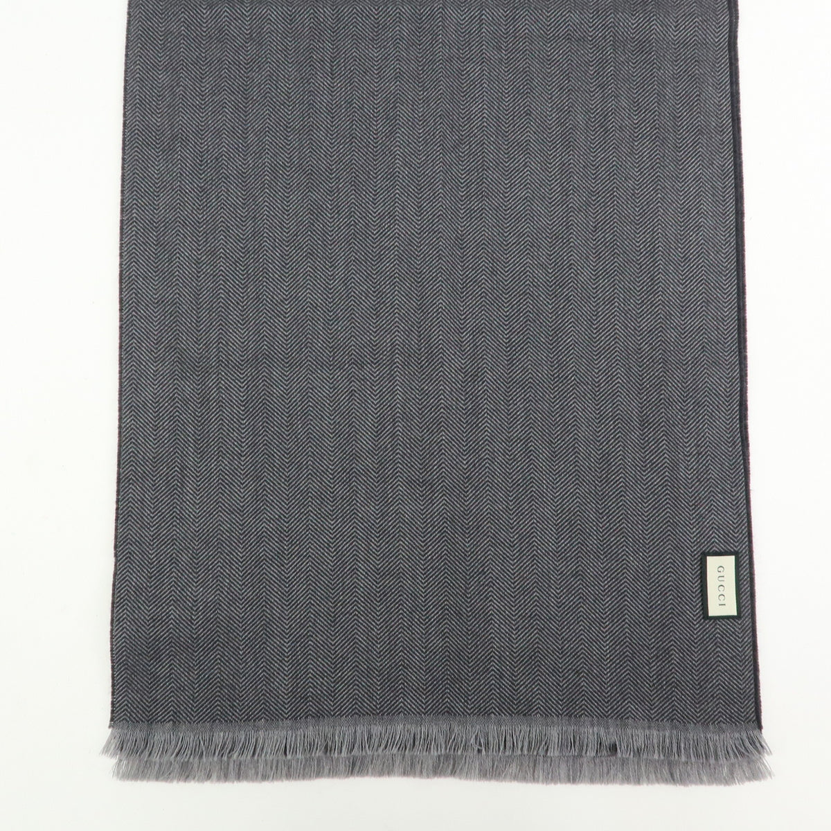 GUCCI Historia Wool 100% Scarf Crest Herringbone Gray