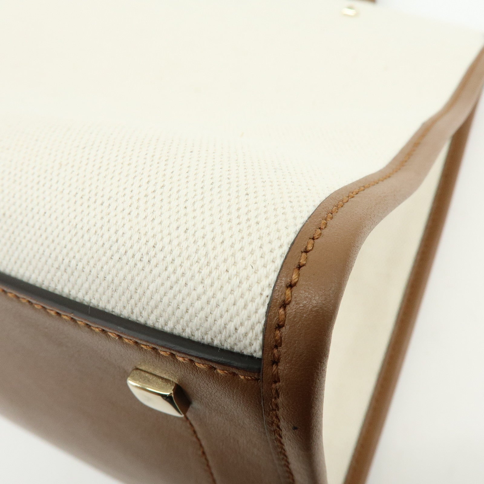 JIMMY CHOO Varennes Canvas Leather Tote Bag Shoulder Bag Ivory Brown