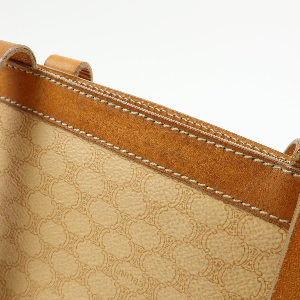 CELINE Macadam PVC Leather Shoulder Bag Tote Bag Beige Brown