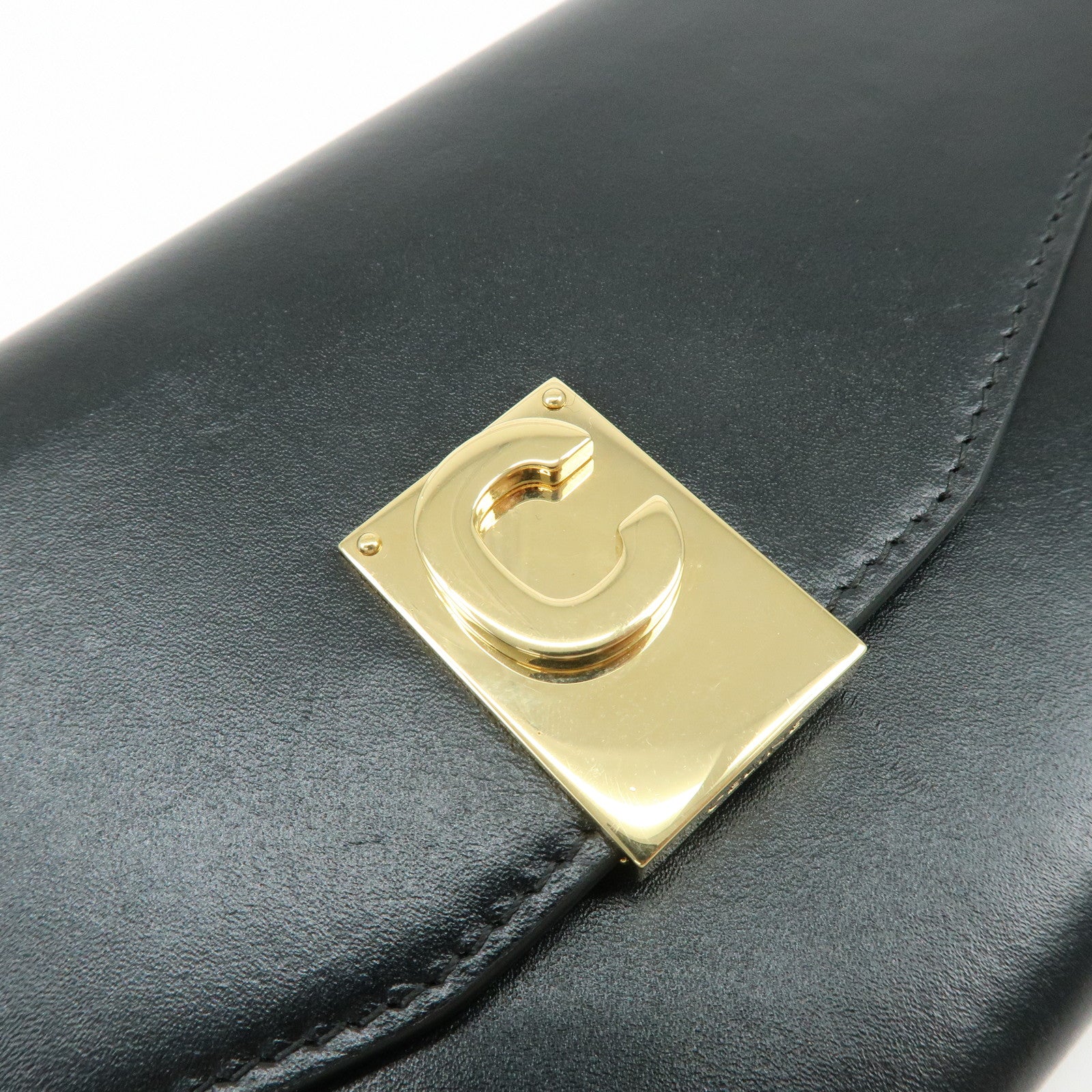 CELINE C Logo Leather Chain Long Flap Wallet Black