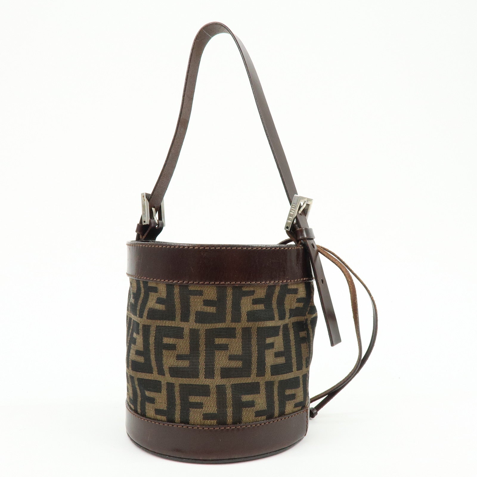 FENDI Zucca Canvas Leather Hand Bag Bucket Bag Brown 16325
