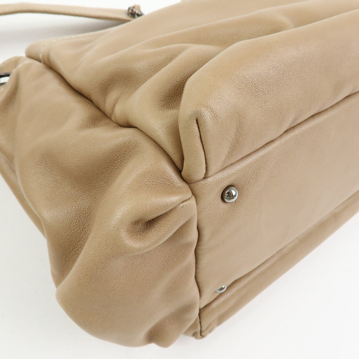 CHANEL LAX Accordion Lamb Skin Chain Shoulder Bag Hand Bag Beige