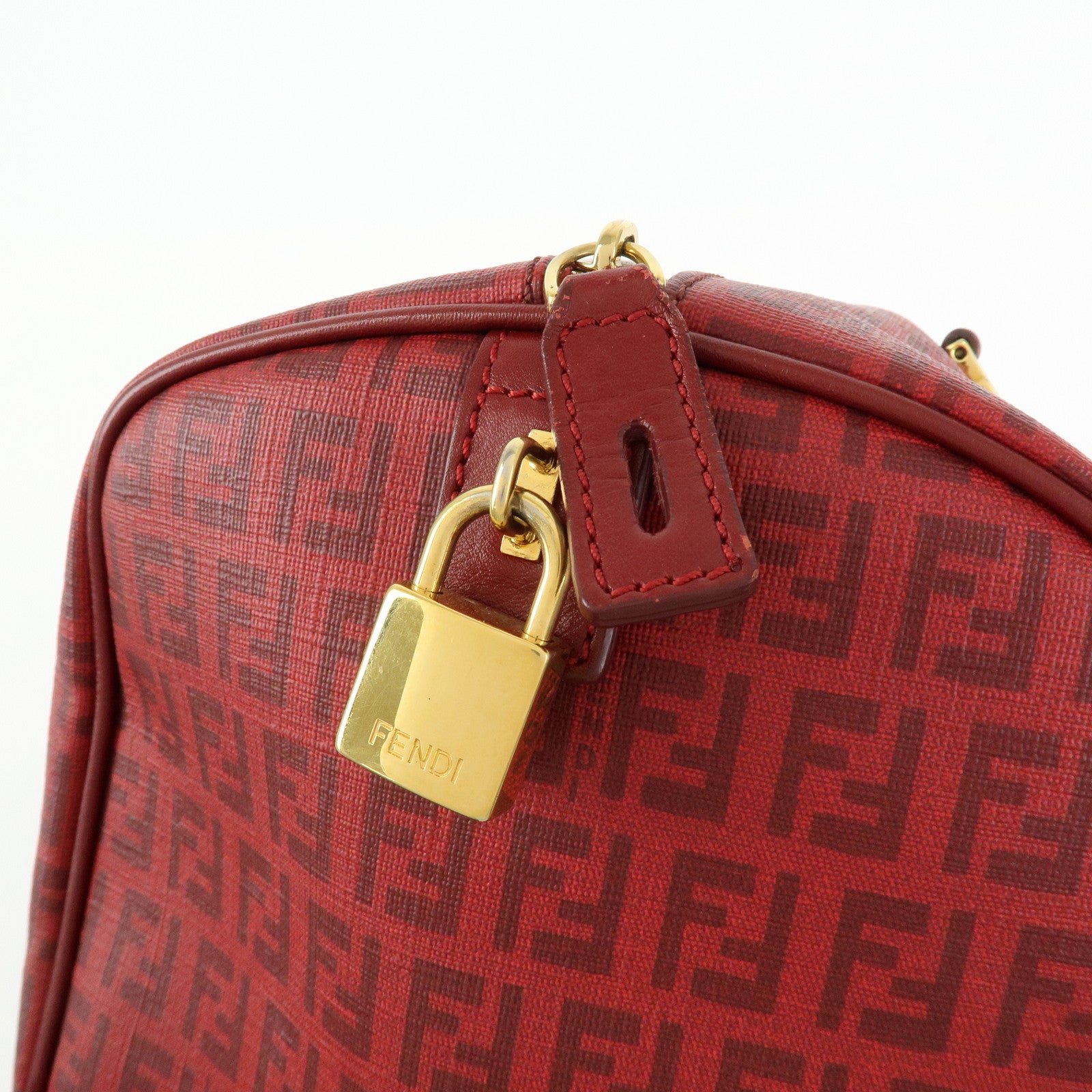 FENDI Zucchino PVC Leather Boston Bag Hand Bag Red 8BL098