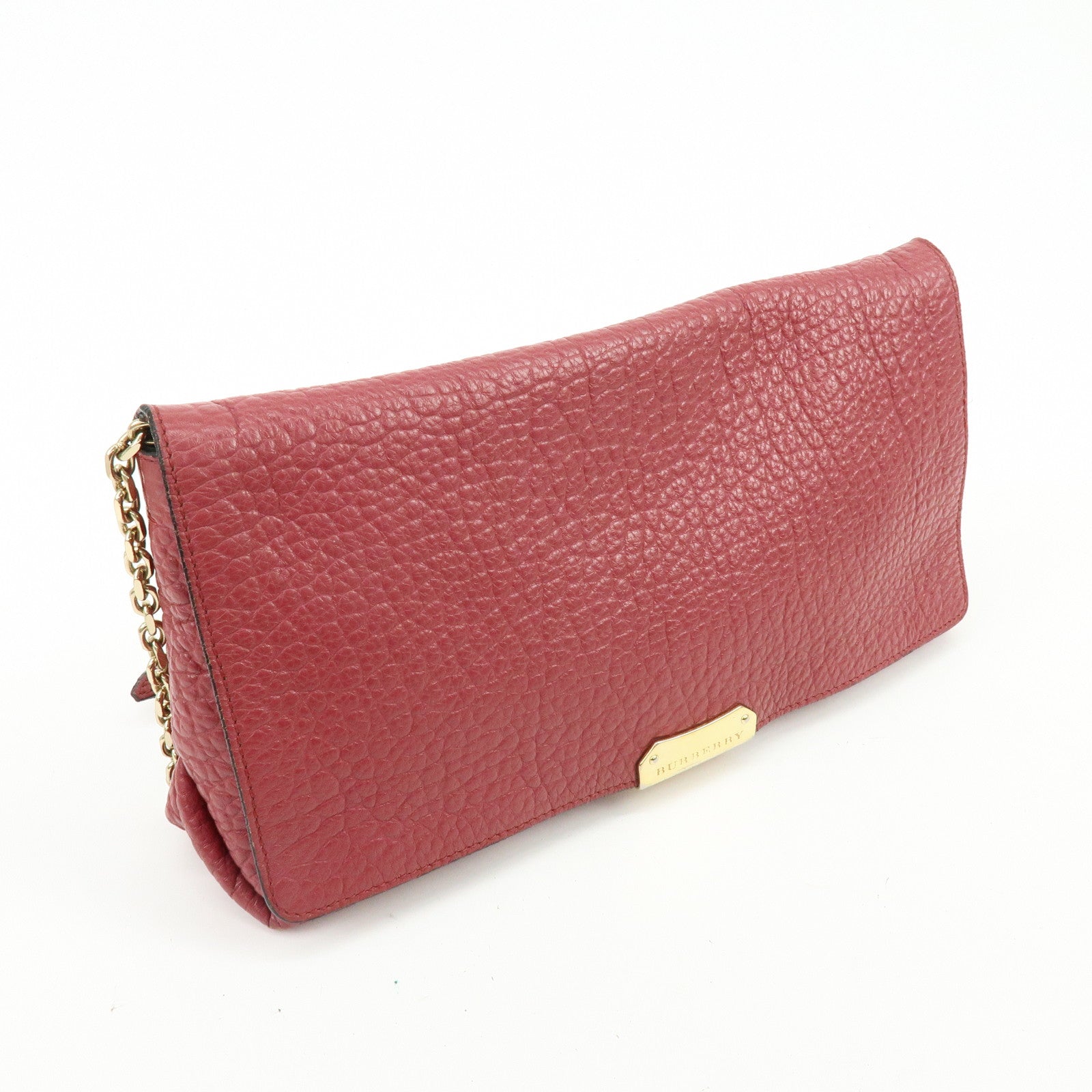BURBERRY Leather Chain Shoulder Bag Clutch Bag Pink