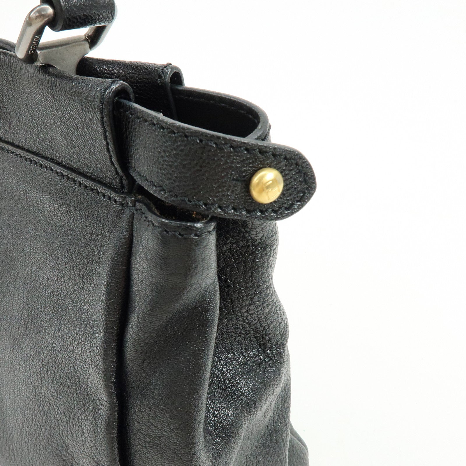 FENDI Peekaboo Leather 2Way Shoulder Bag Hand Bag Black 8BN226