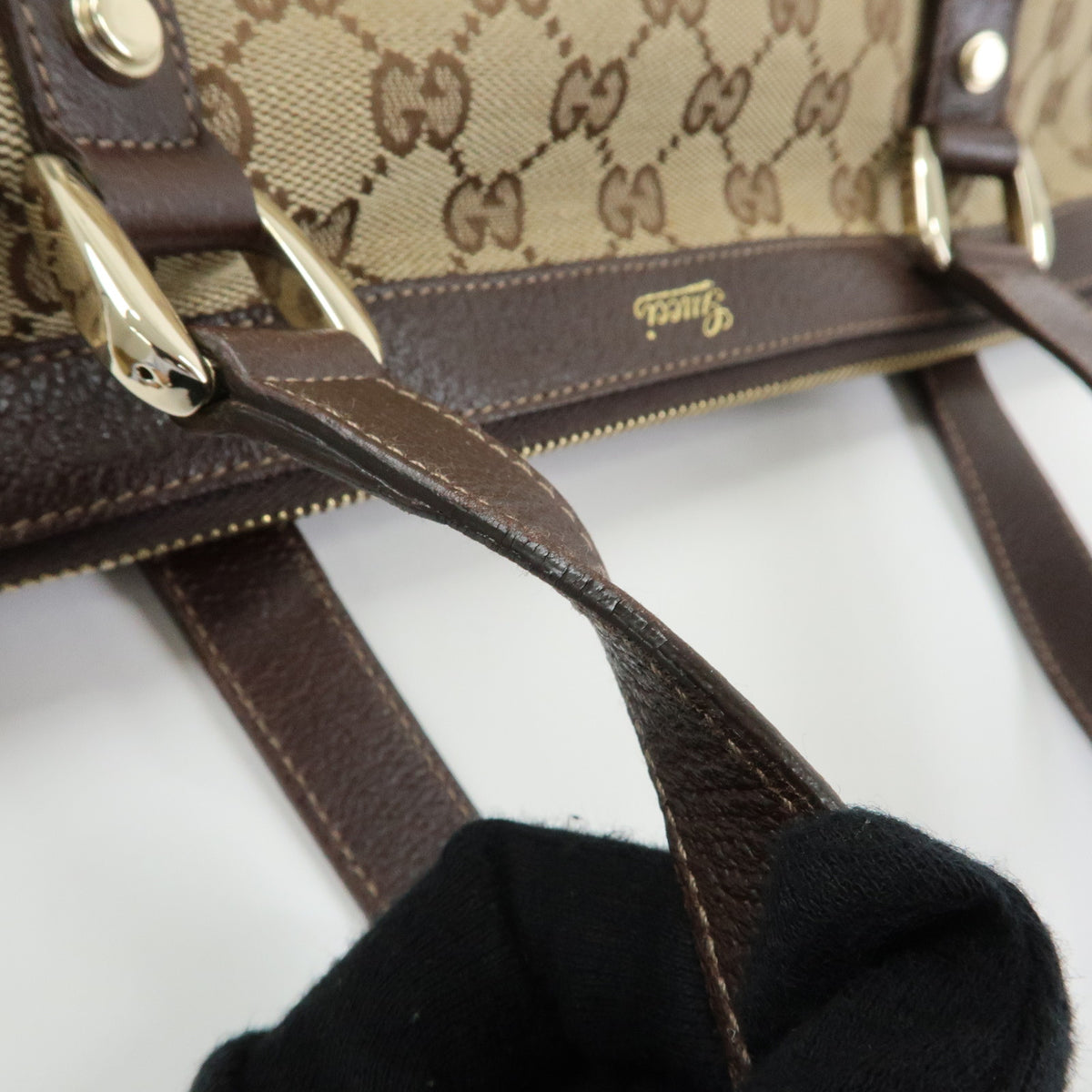 GUCCI Abbey GG Canvas Leather Tote Bag Hand Bag Beige Brown 141470